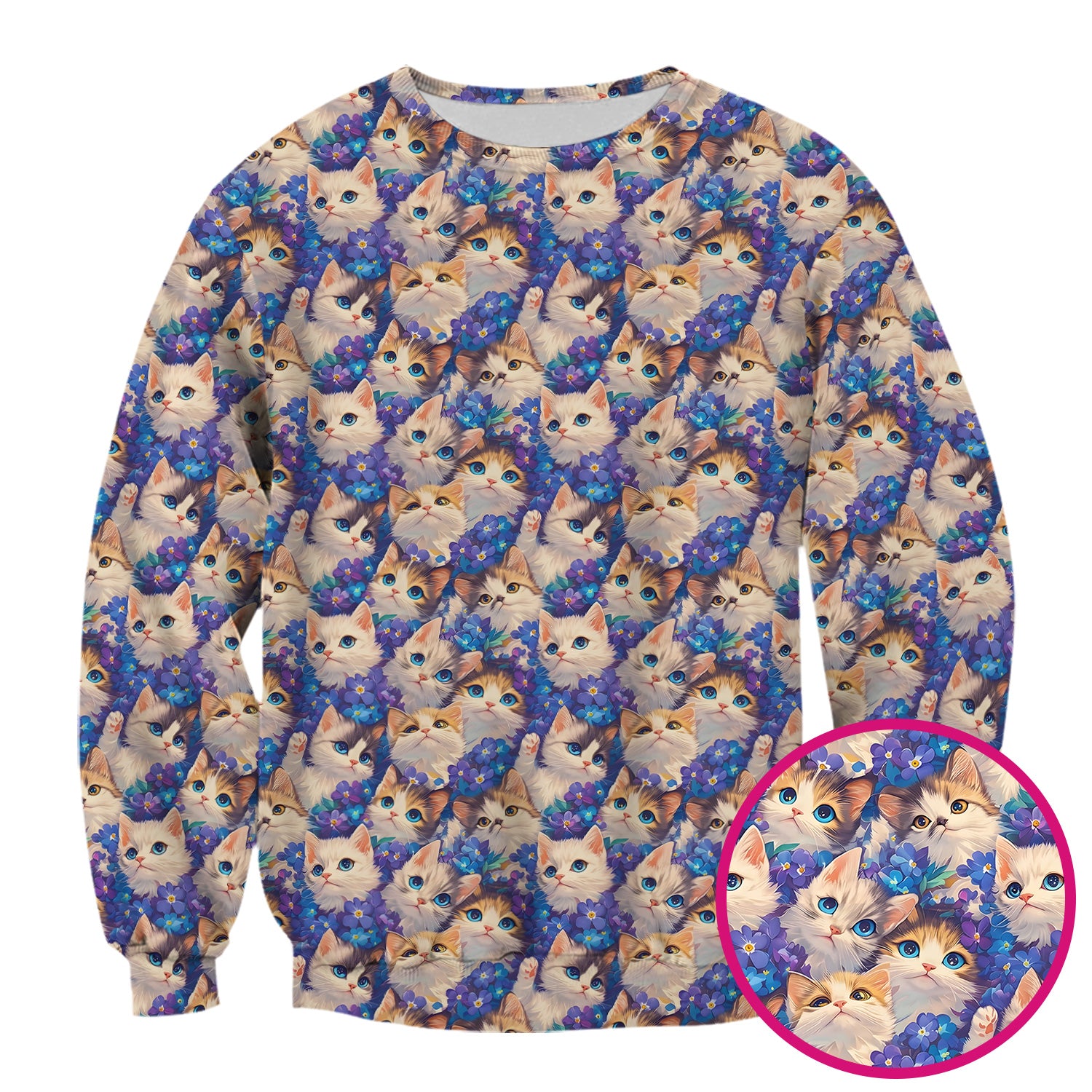 Cute Blue Eyed Kitten Pattern Scrub Top, Comfortable Scrubs for Nurses