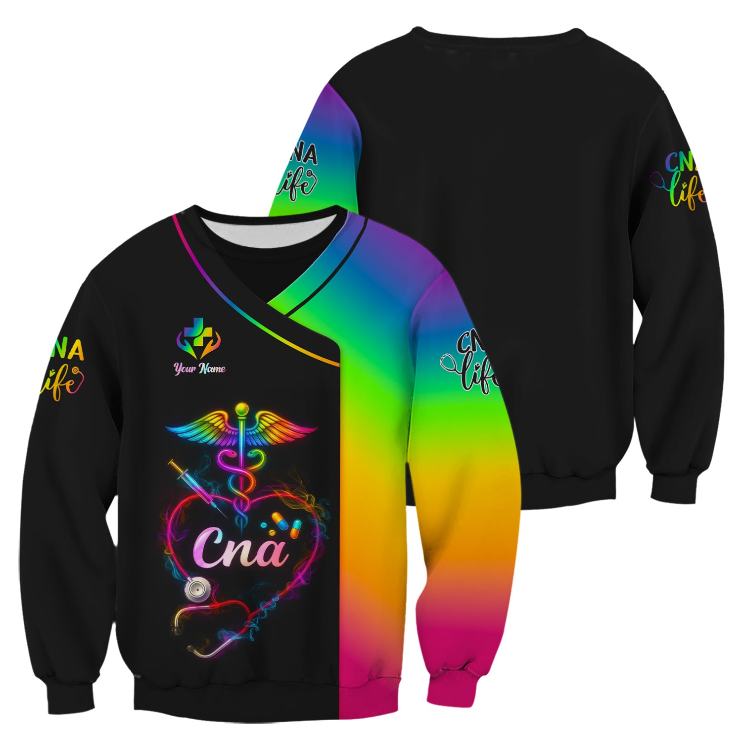 Personalized CNA Scrubs Shirt - Rainbow Medical Nurse Top for Healthcare Workers - Gift for RN LPN Healthcare Workers