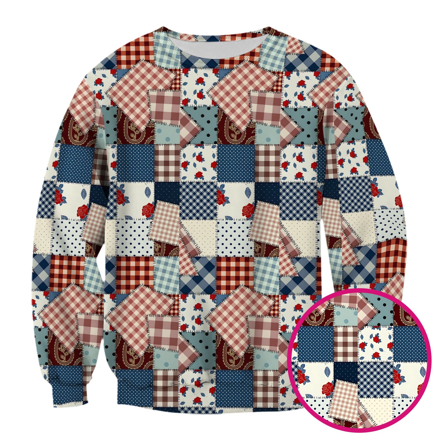 Retro Patchwork Plaid Quilt Pattern Scrub Top, Comfortable Scrubs for Nurses