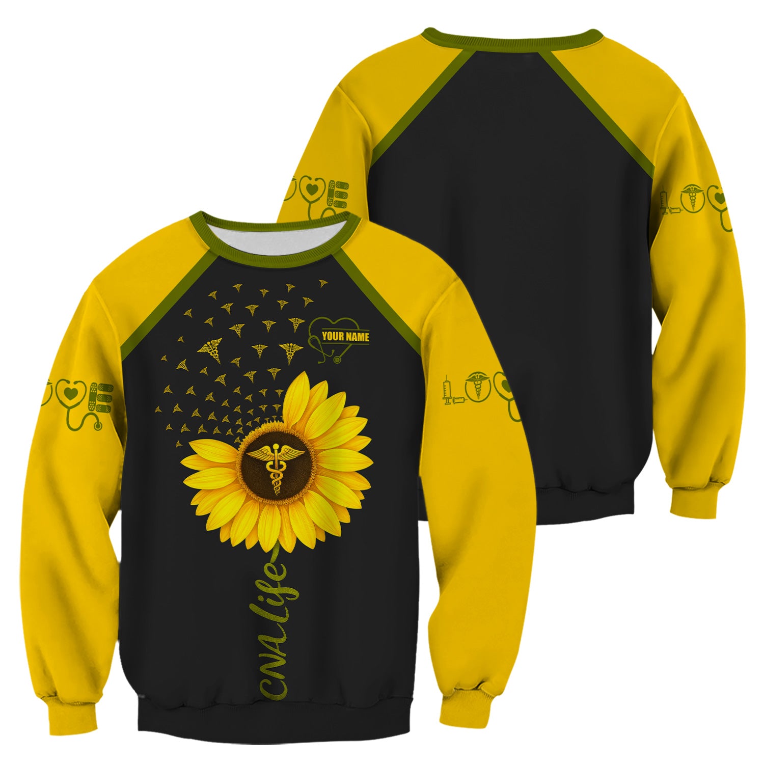 Personalized CNA Sunflower Shirt - Custom Name & Caduceus Symbol Design - Gift for RN LPN Healthcare Workers