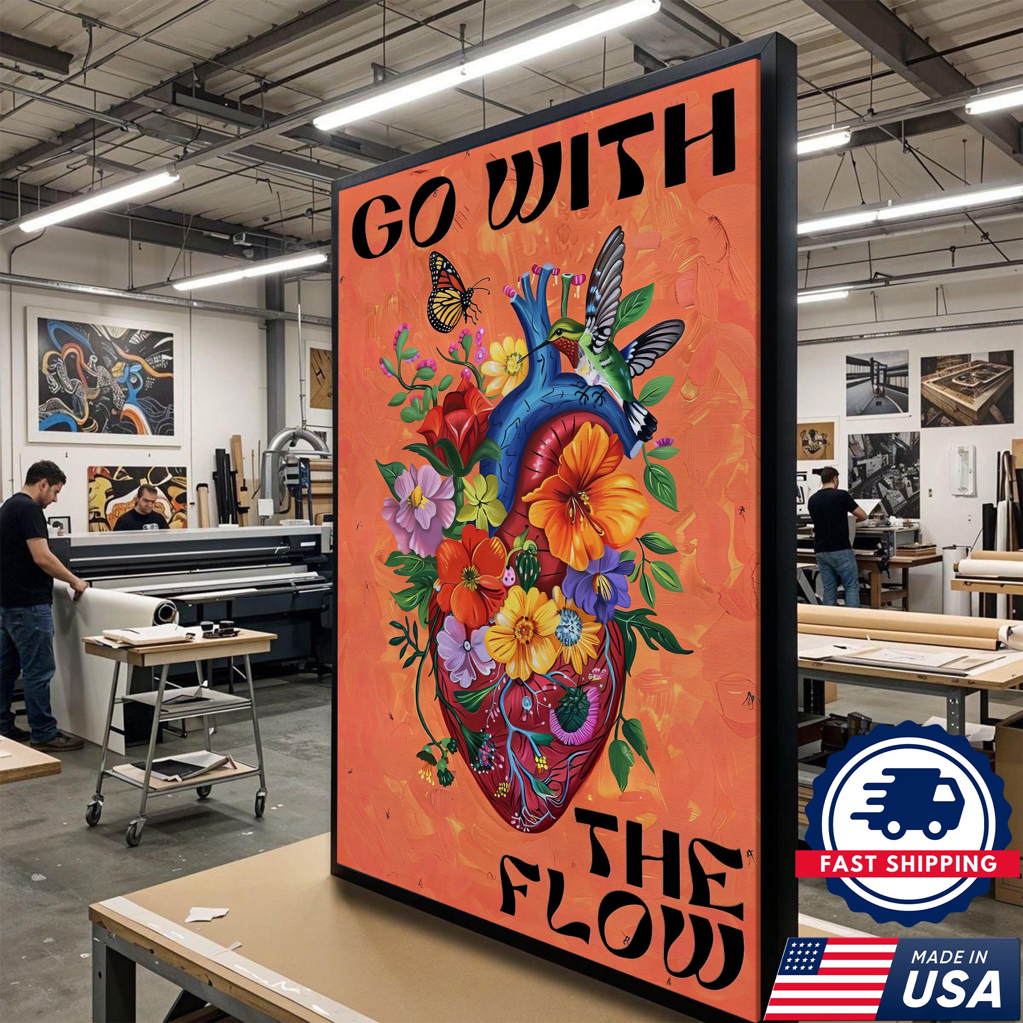 Go With The Flow Canvas, Heart and Flowers Wall Art, RN LPN CNA Healthcare Workers Gift