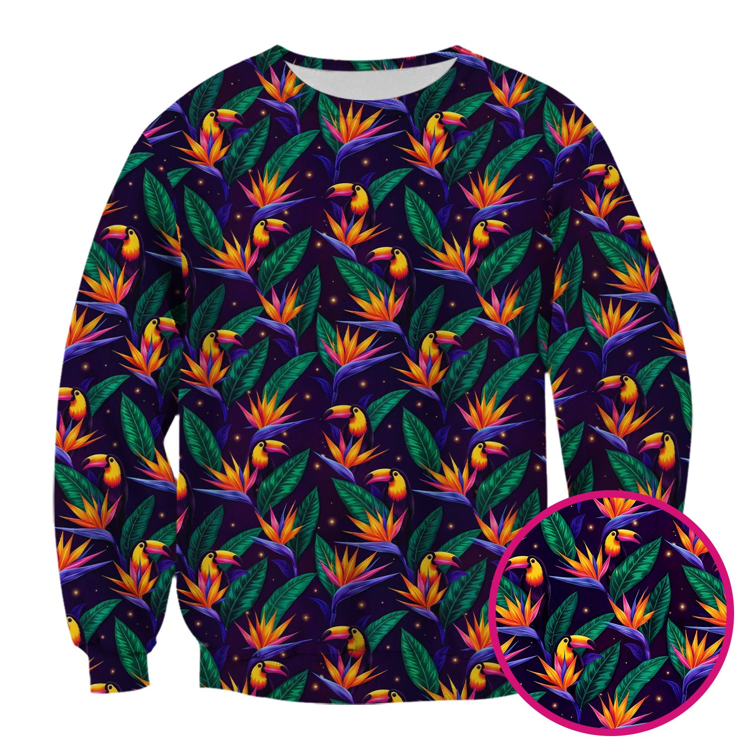 Tropical Toucan Bird Paradise Leaves Pattern Scrub Top, Comfortable Scrubs for Nurses