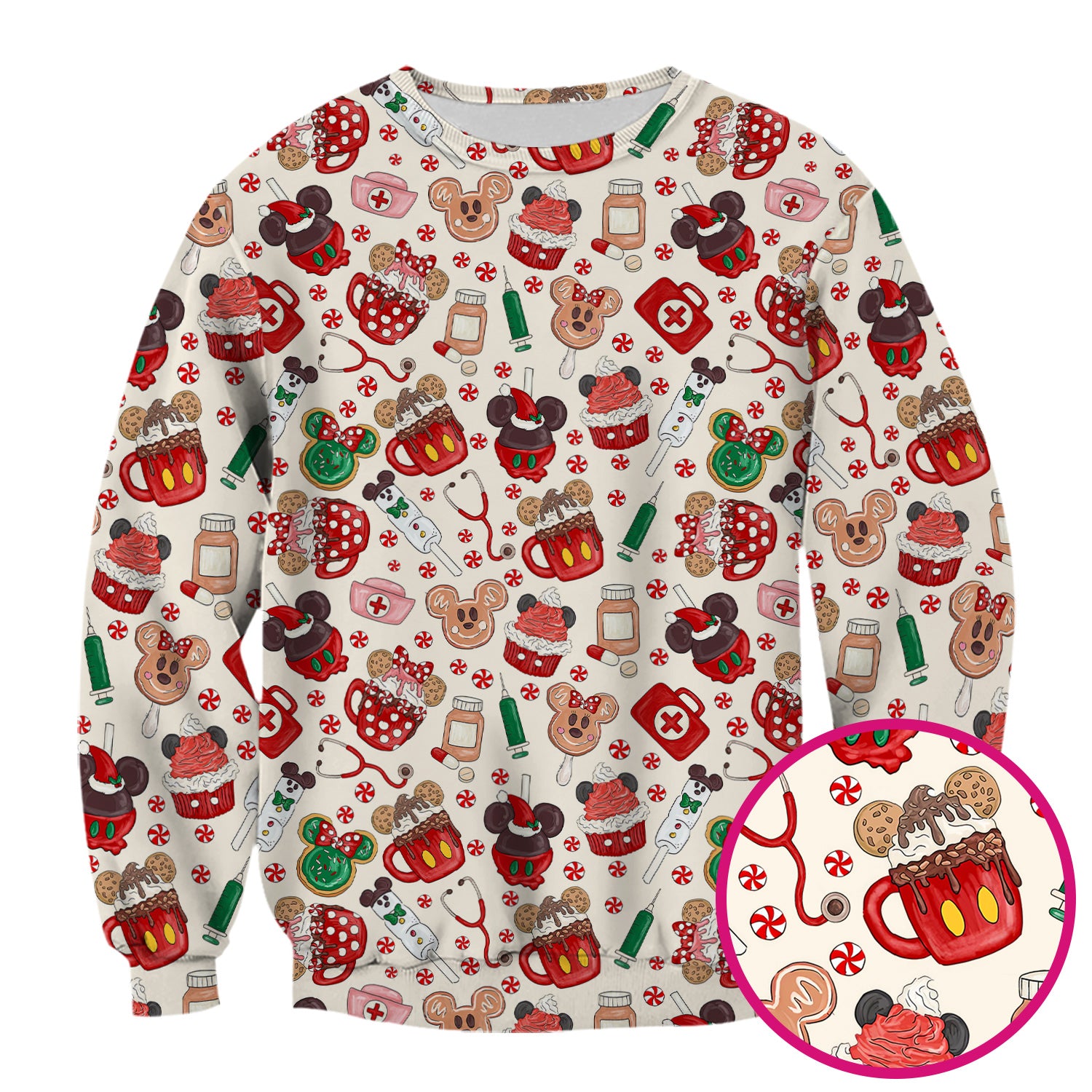 Christmas Scrub Top for Nurses - Cute Gingerbread Cupcake Candy Medical Shirt - Xmas Holiday Uniform for Women RN CNA LPN