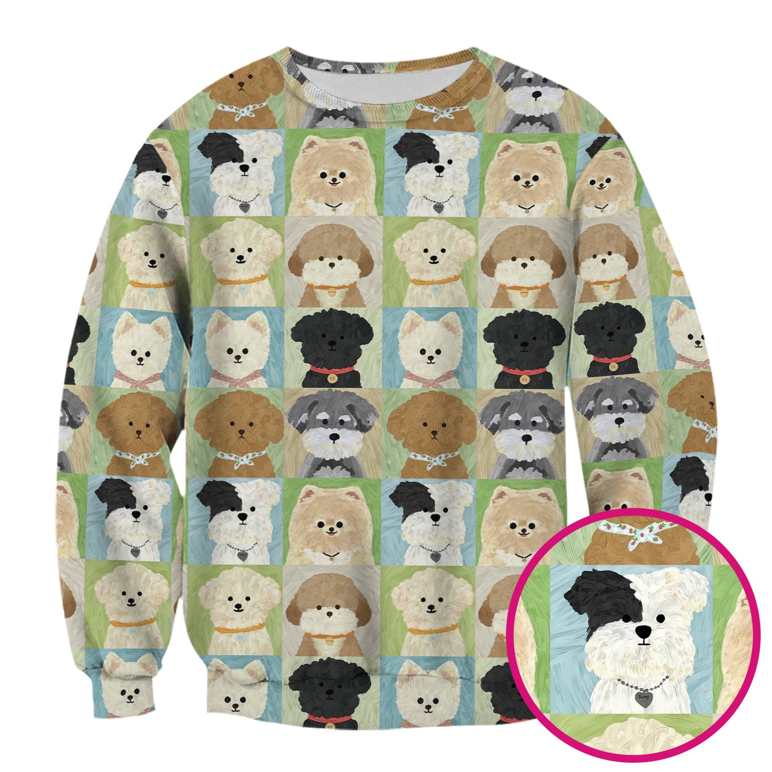 Adorable Different Dog Breeds Pattern Scrubs Top, Breathable Fabrics Nursing Uniform