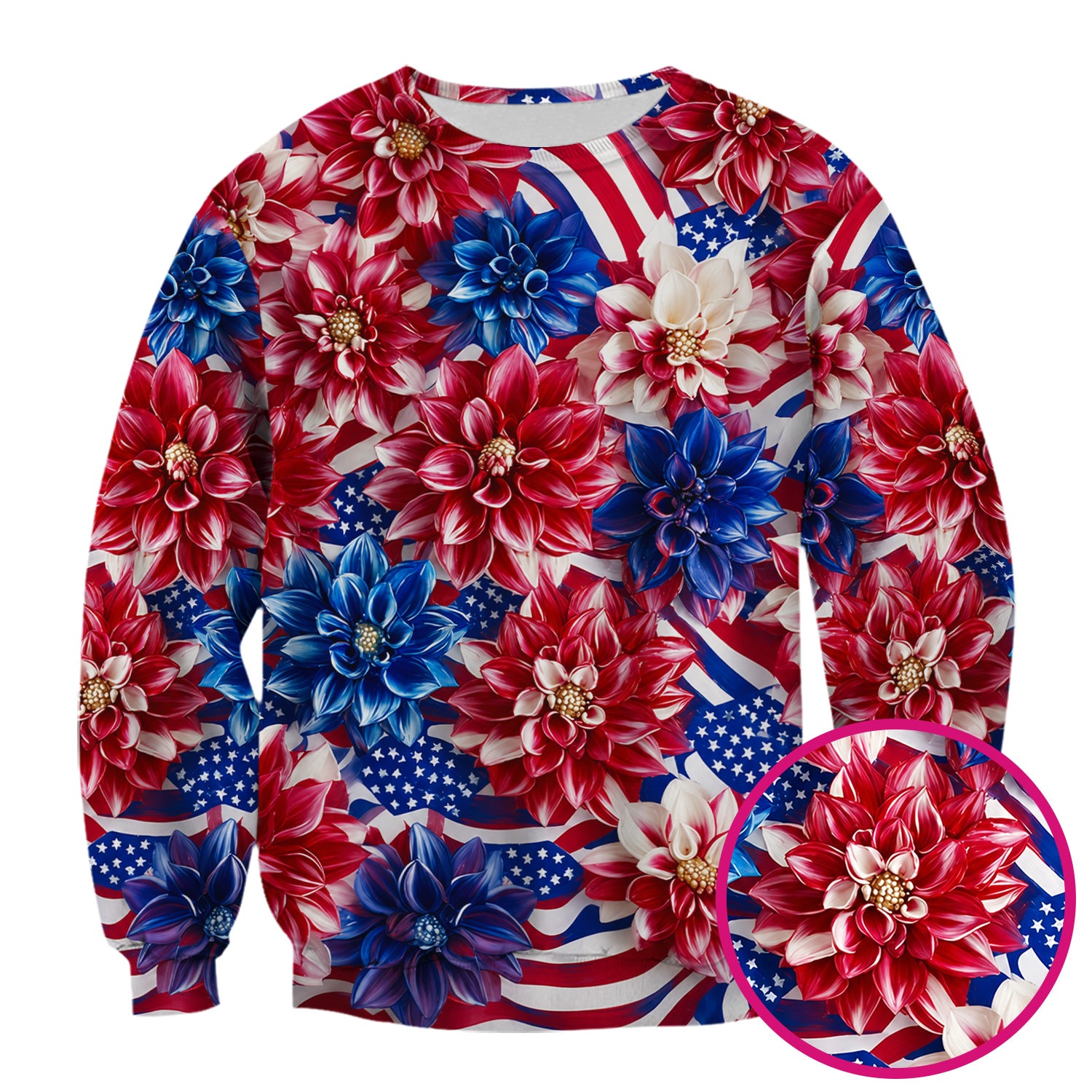 Festive Patriotic Floral Flag Pattern Scrub Top, Comfortable Scrubs for Nurses