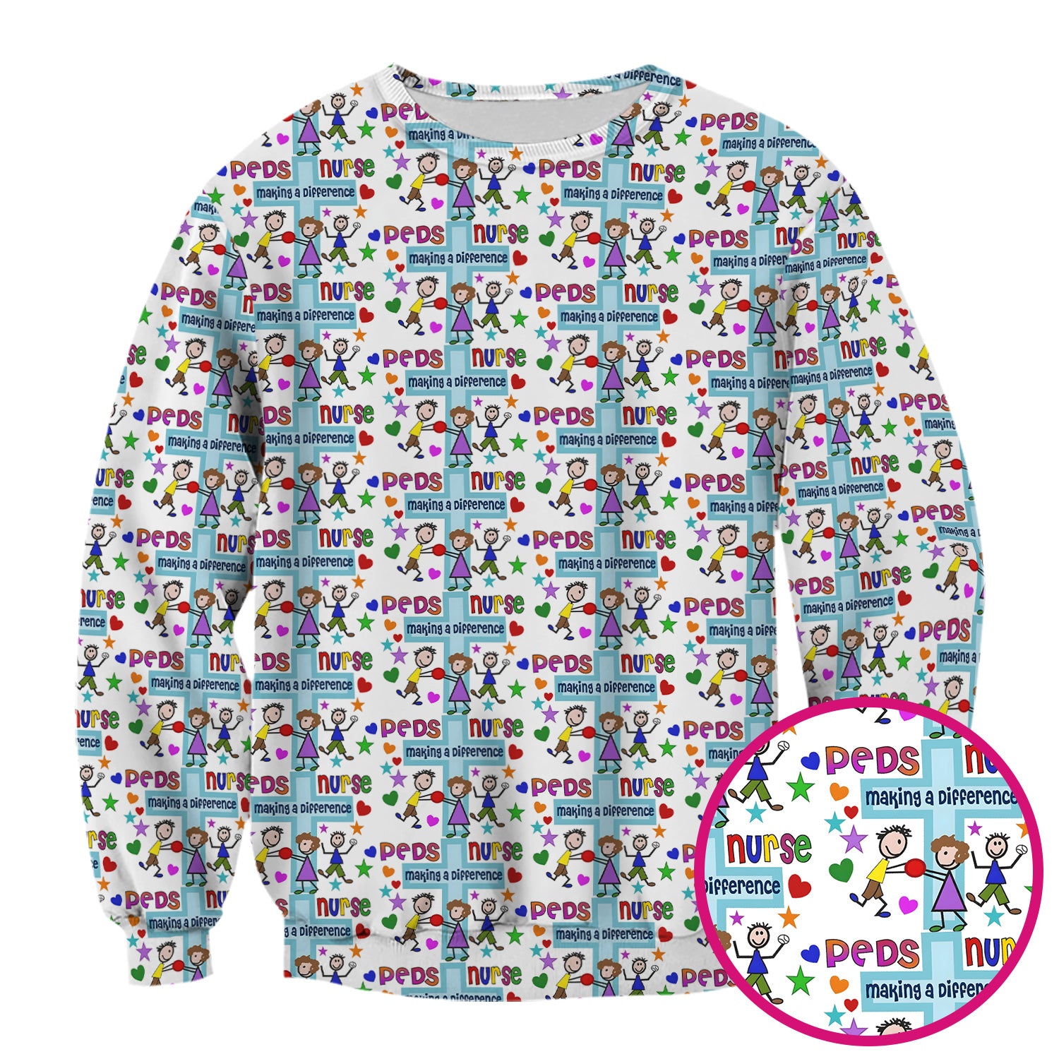 Peds Nurse Making A Difference Pattern Scrub Top, Comfortable Scrubs for Nurses