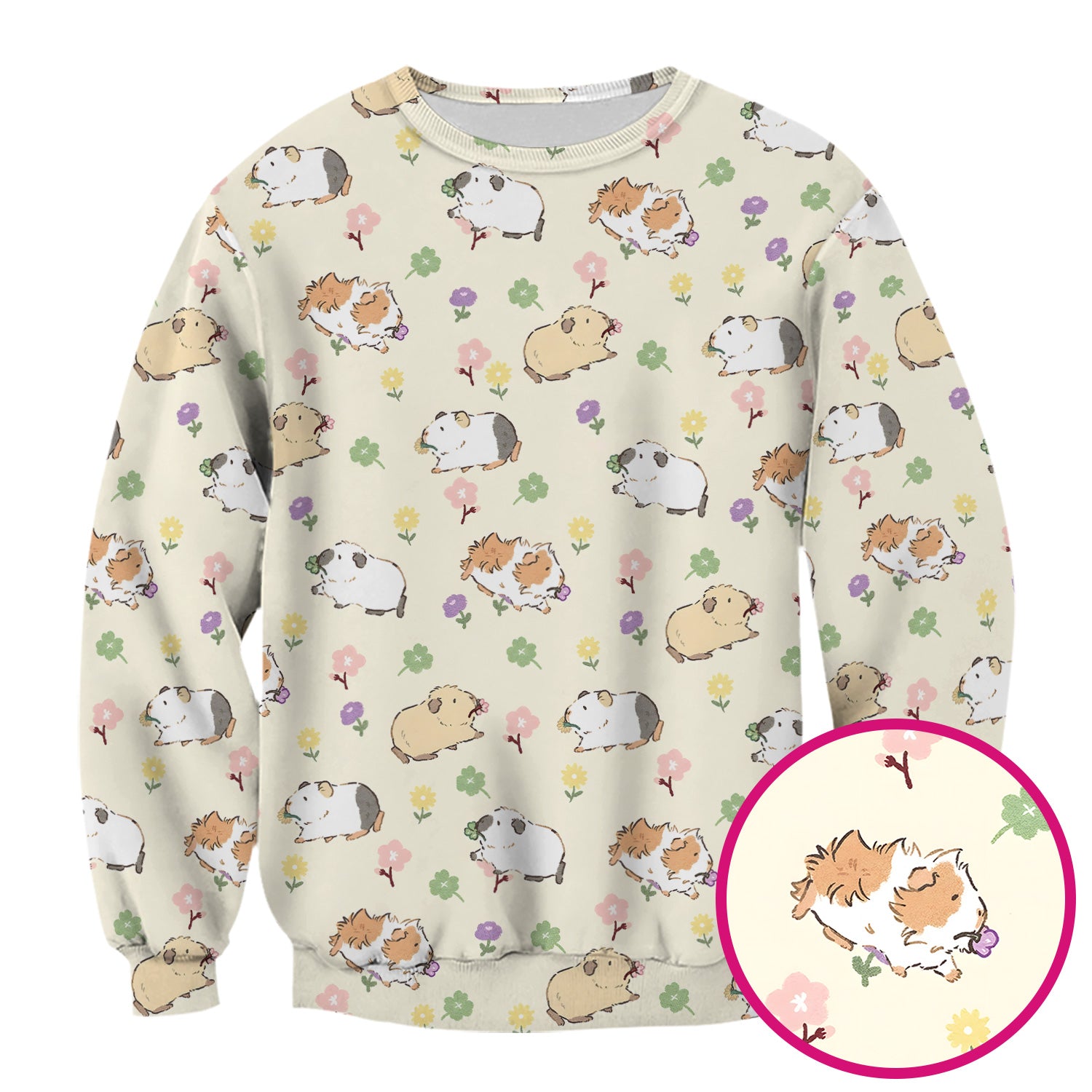 Cozy Guinea Pig Floral Doodle Pattern Scrub Top, Comfortable Scrubs for Nurses