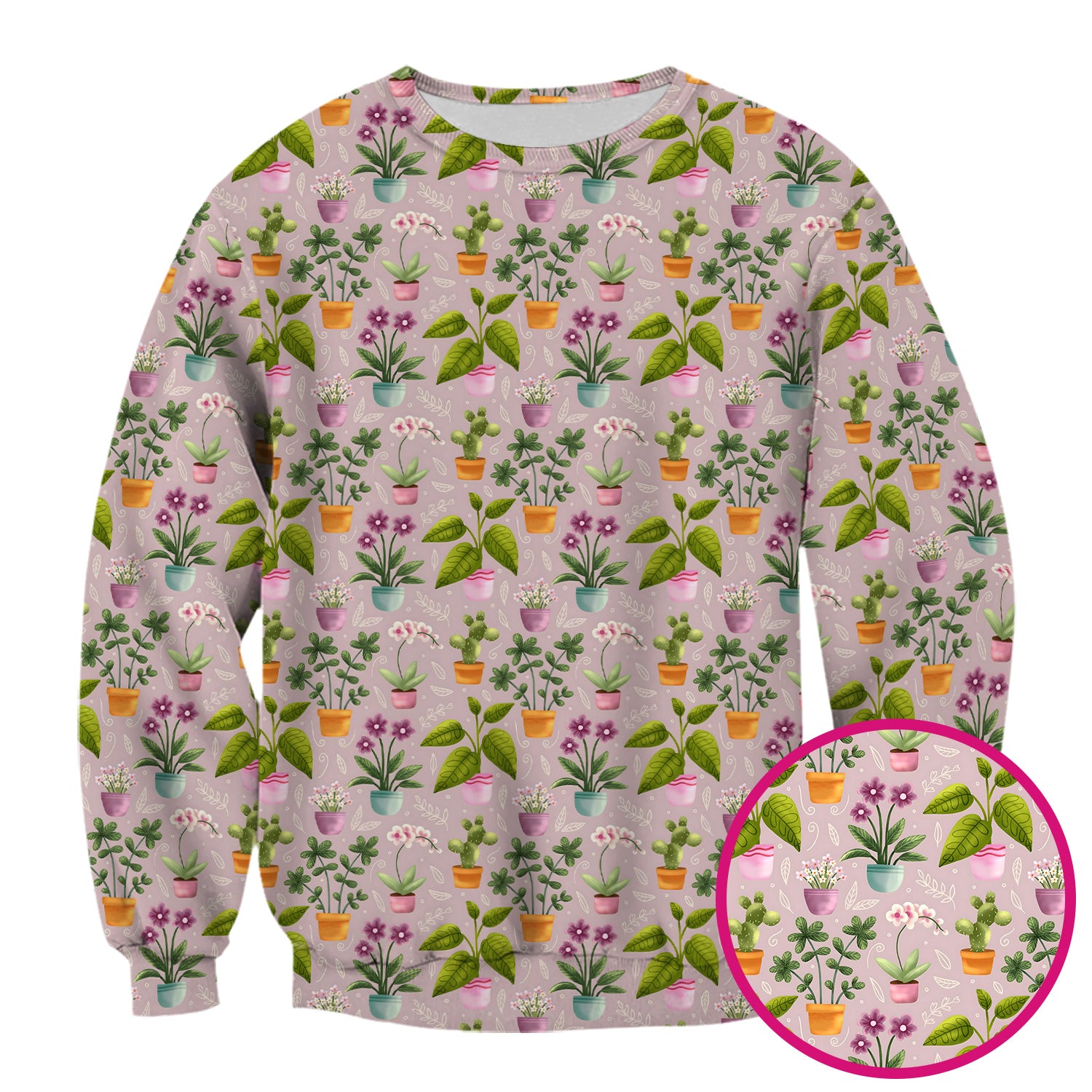 Potted Plant Orchid Cactus Pattern Scrub Top, Comfortable Scrubs for Nurses