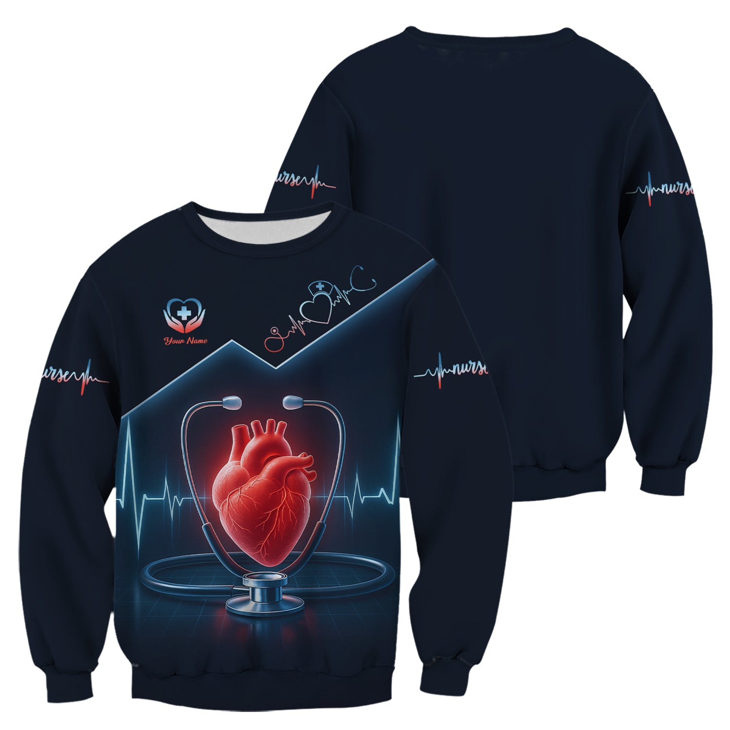 Personalized Nurse Shirt for RN LPN CNA - Heart Anatomy with EKG Line Design - Gift for Healthcare Workers & Nursing Staff