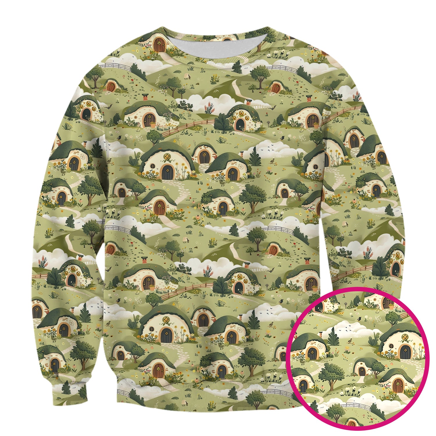 Cozy Hobbit Village Landscape Pattern Scrub Top, Comfortable Scrubs for Nurses