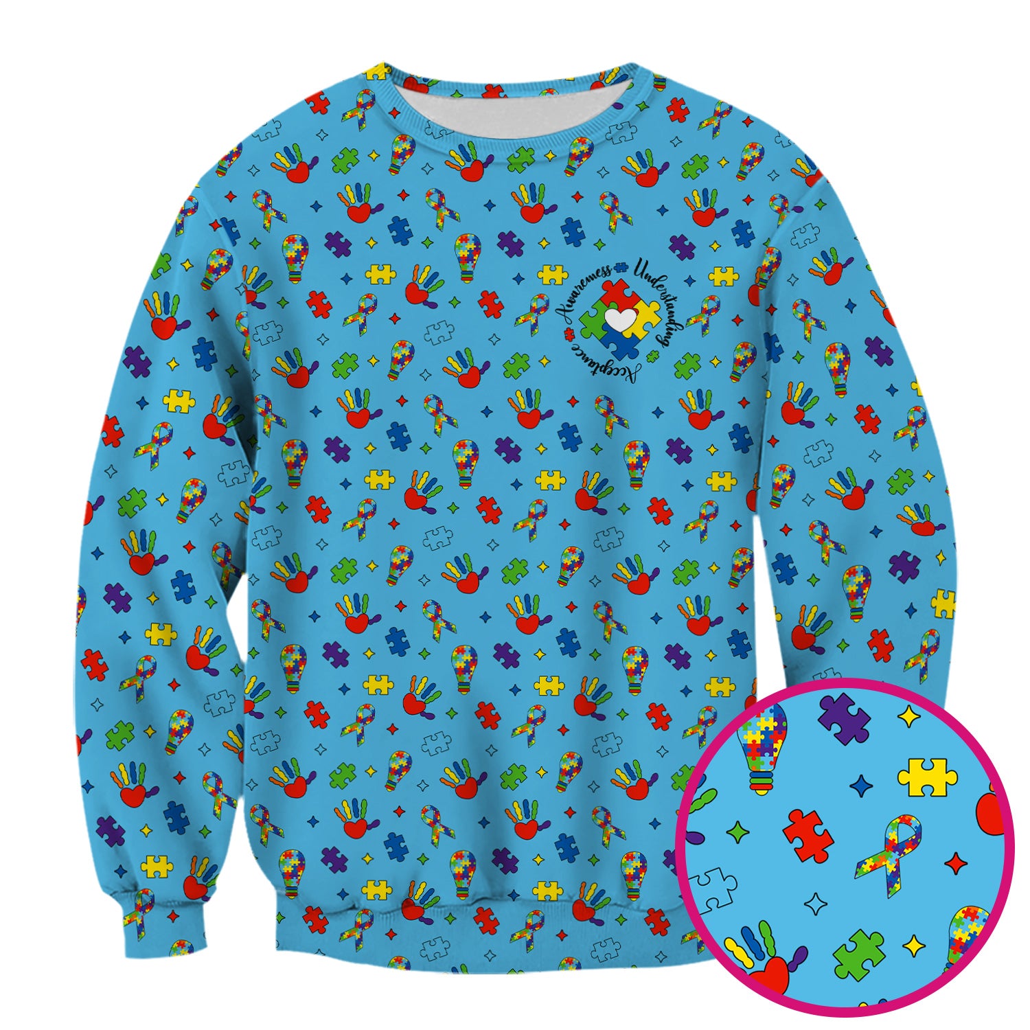 Autism Awareness Colorful Puzzle Pattern Scrub Top, Comfortable Scrubs for Nurses