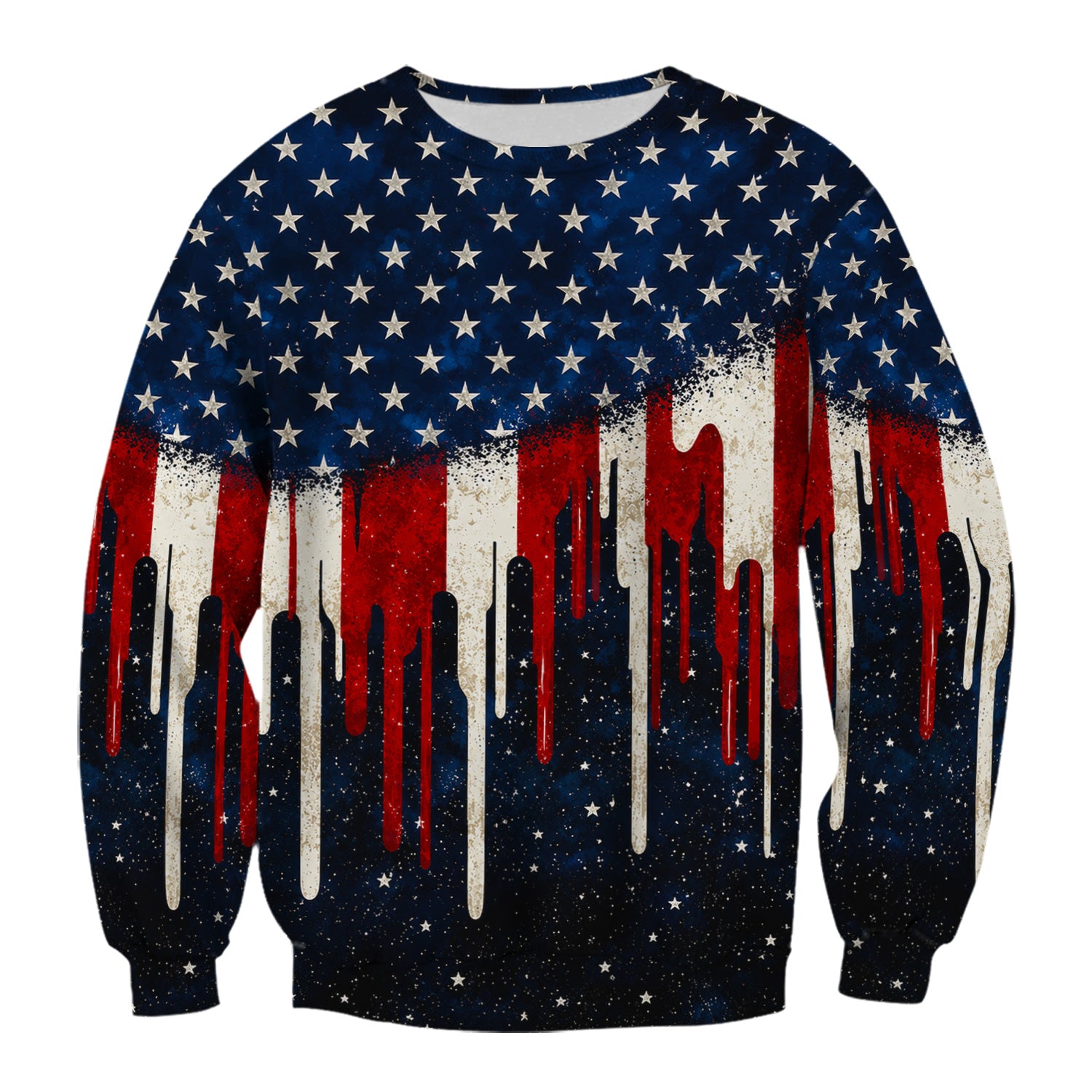 Festive Patriotic Dripping Flag Pattern Scrub Top, Comfortable Scrubs for Nurses