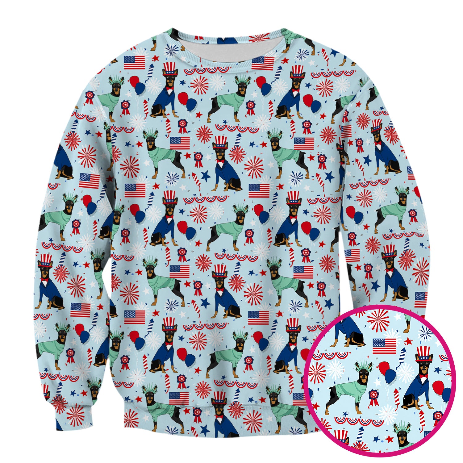 Patriotic Doberman Liberty Fireworks Pattern Scrub Top, Comfortable Scrubs for Nurses