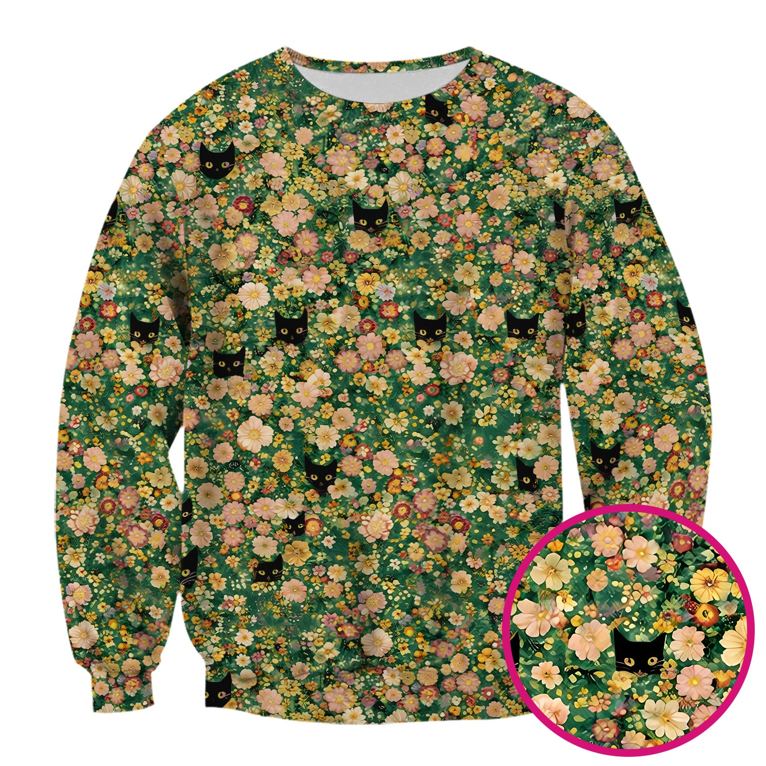 Cute Black Cat In Floral Garden Pattern Scrubs Top, Comfortable Scrubs for Nurses