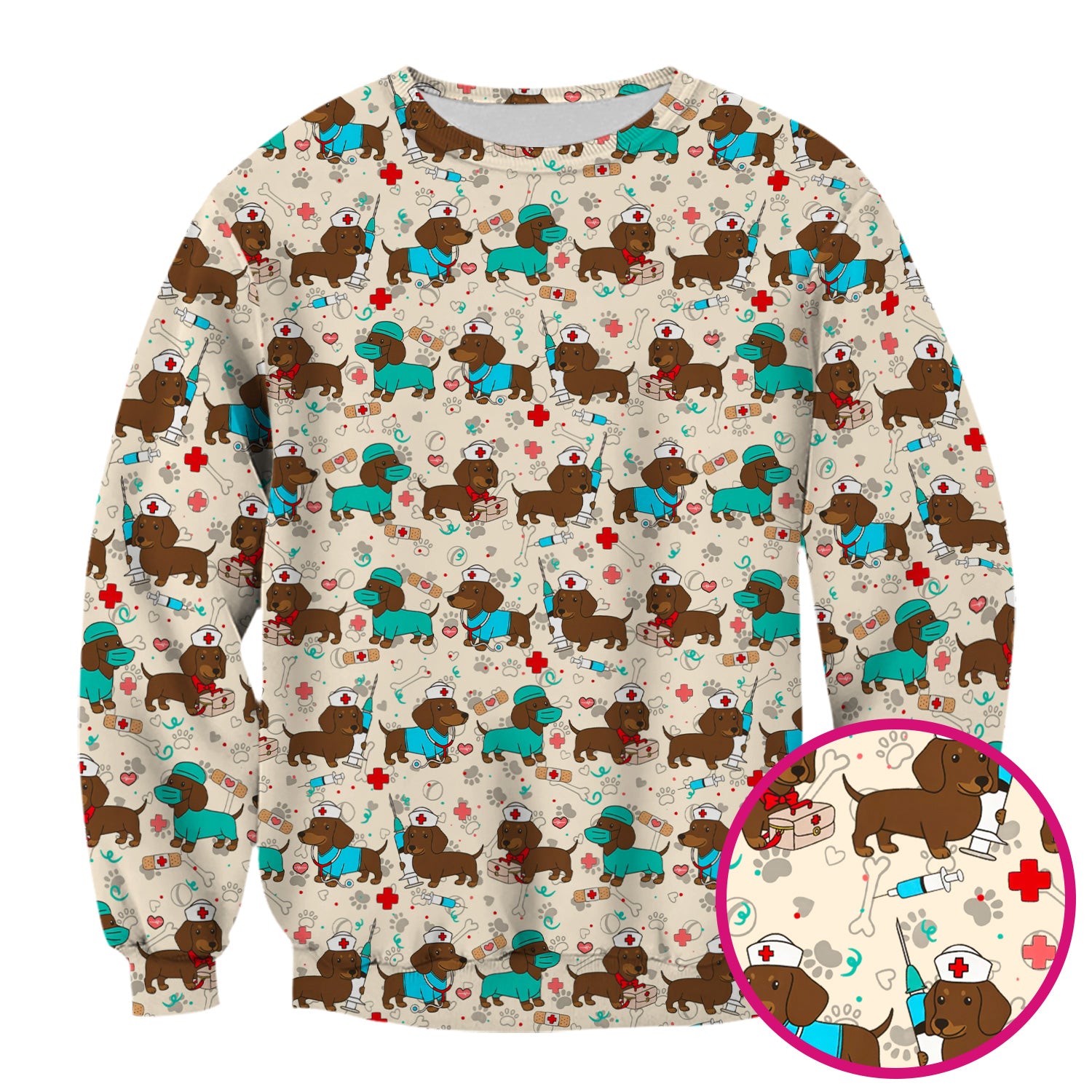 Cute Wiener Dog Dachshund Nurse Scrub Top, Funny Dachshund Dog Scrubs Shirt, Breathable Fabrics Nursing Uniform