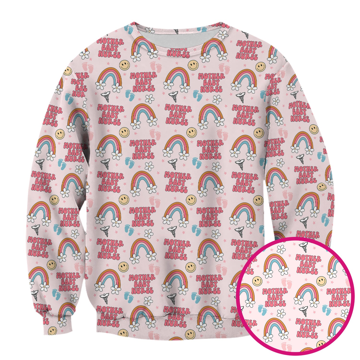 Sweet Mother Baby Nurse Rainbow Pattern Scrub Top, Comfortable Scrubs for Nurses