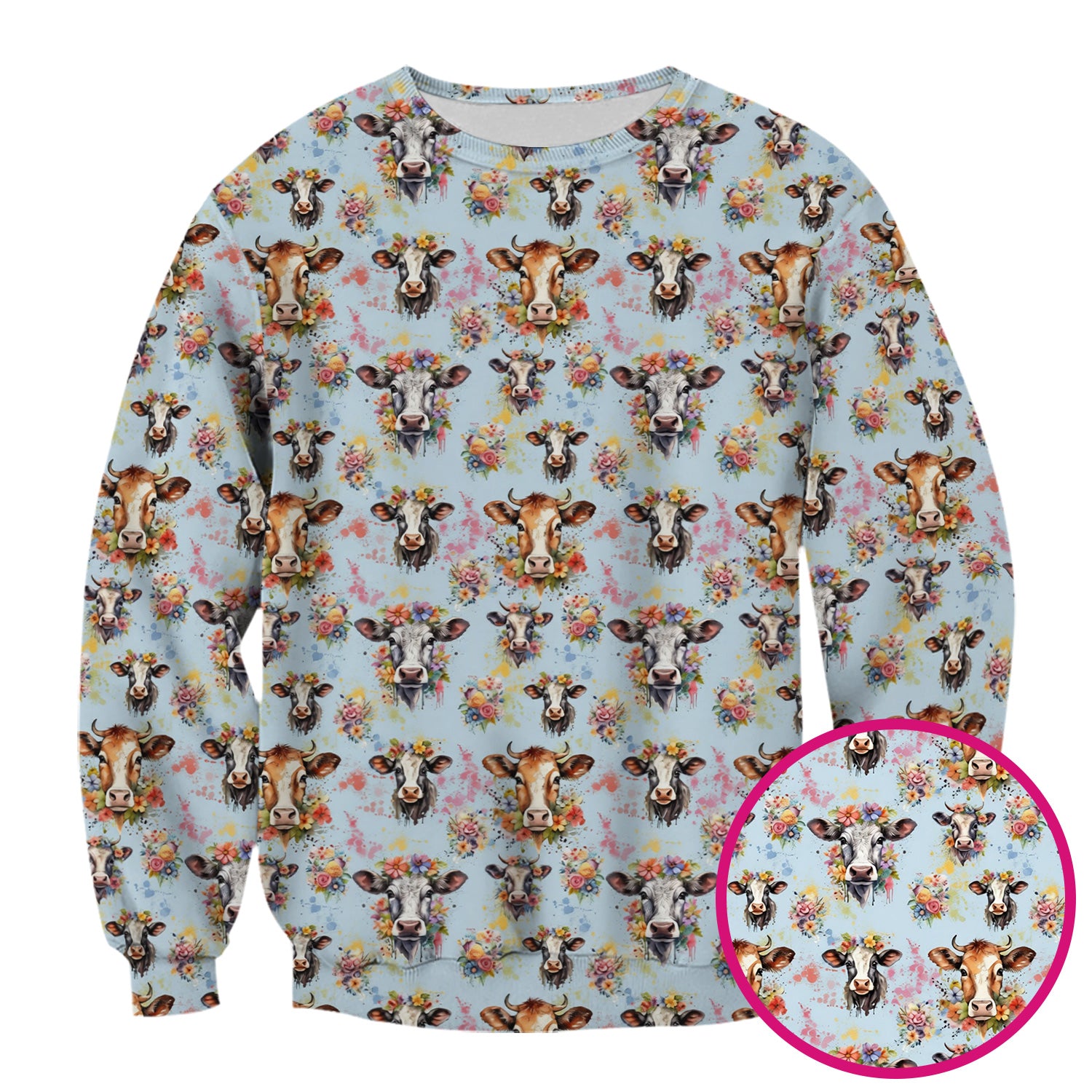 Cute Floral Cow Farm Animal Pattern Scrub Top, Comfortable Scrubs for Nurses