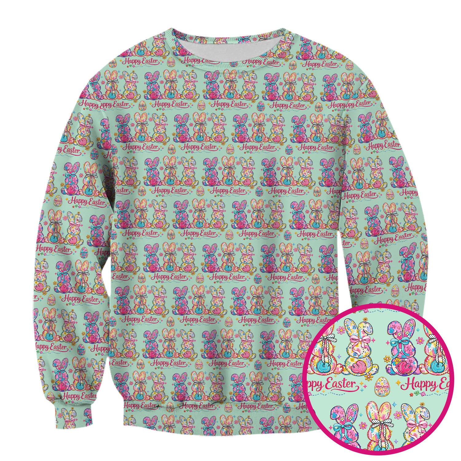 Pink Happy Easter Bunny Pattern Scrub Top, Comfortable Scrubs for Nurses