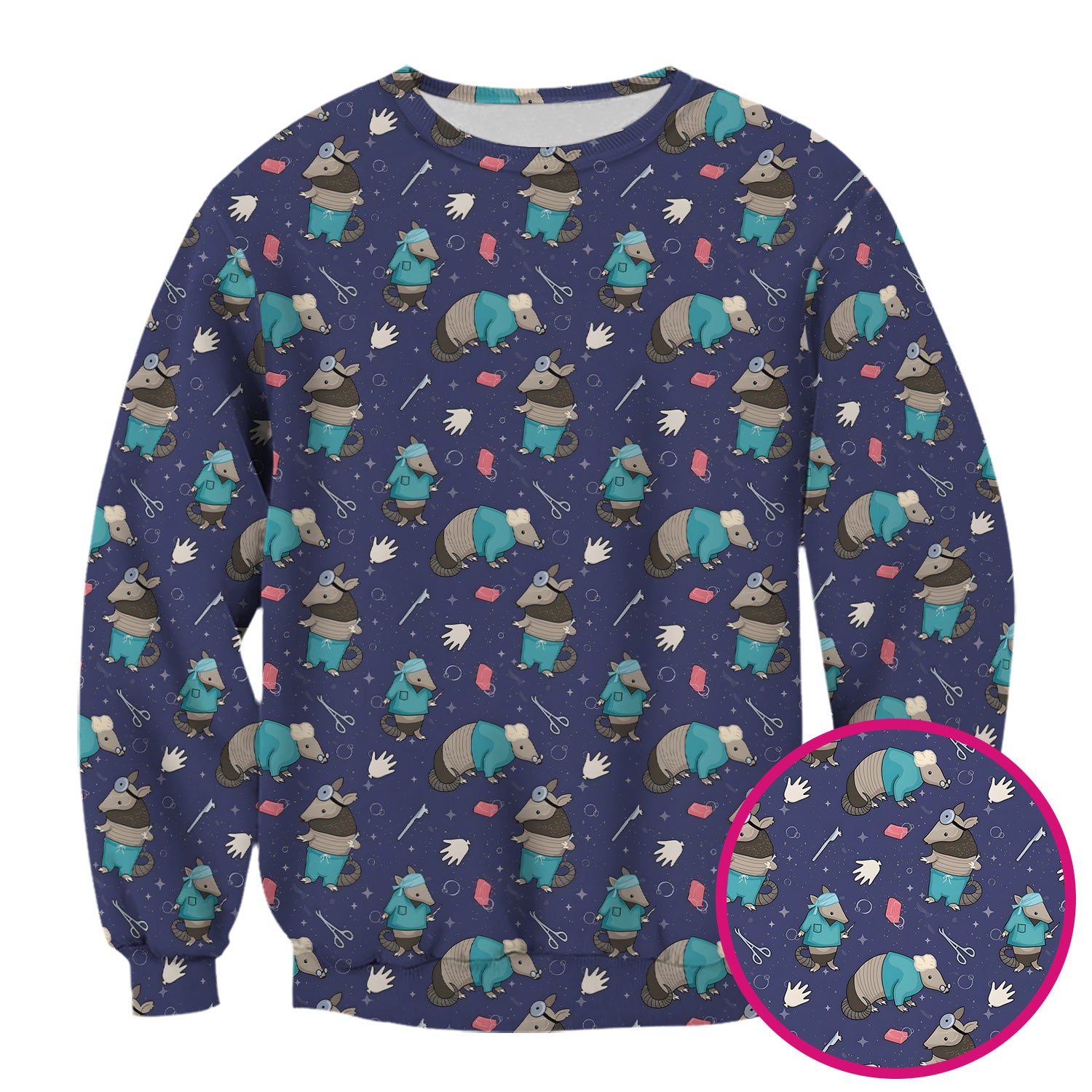 Armadillo Doctor Medical Tools Pattern Scrub Top, Comfortable Scrubs for Nurses