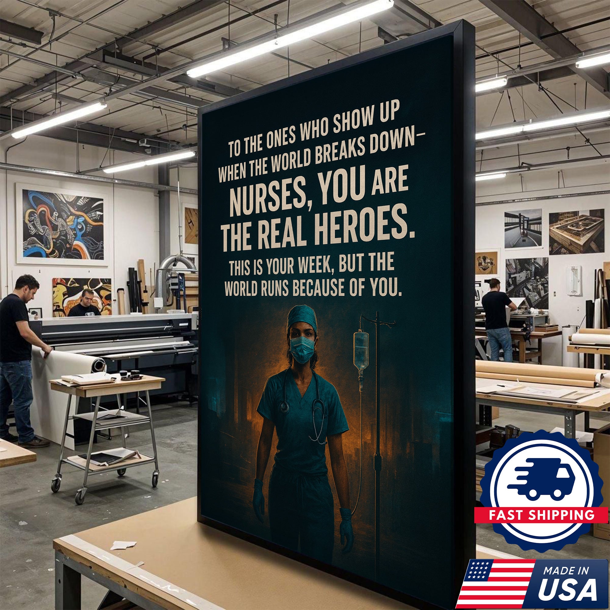 Nurses Are The Real Heroes Wall Art, Inspirational Canvas for Healthcare Worker, RN LPN CNA Gift