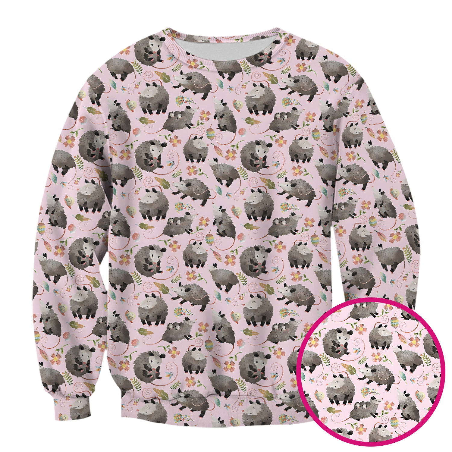 Cute Opossum Playing Flower Garden Pattern Scrub Top, Comfortable Scrubs for Nurses