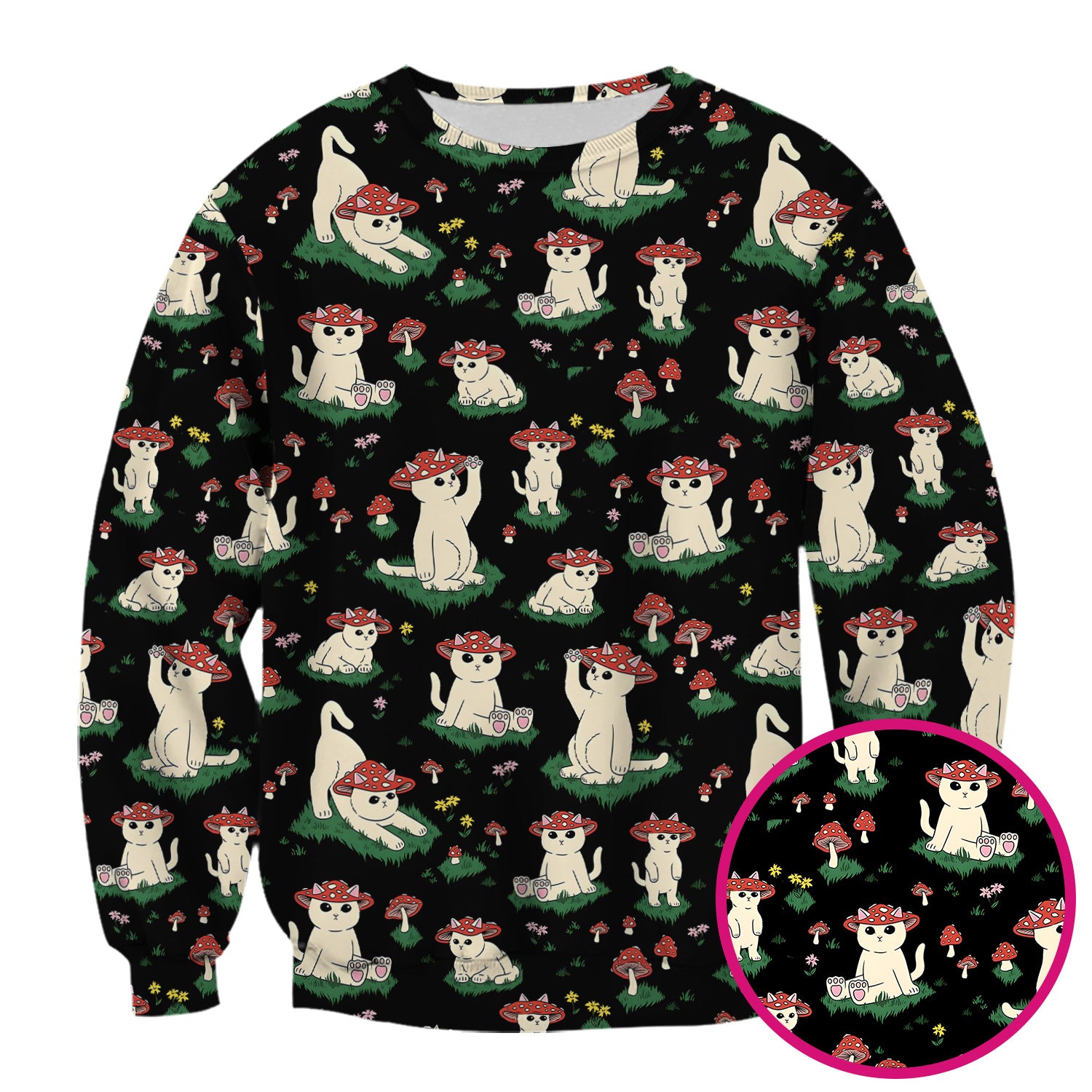 Cute Mushroom Cat Pattern Scrub Top, Comfortable Scrubs for Nurses