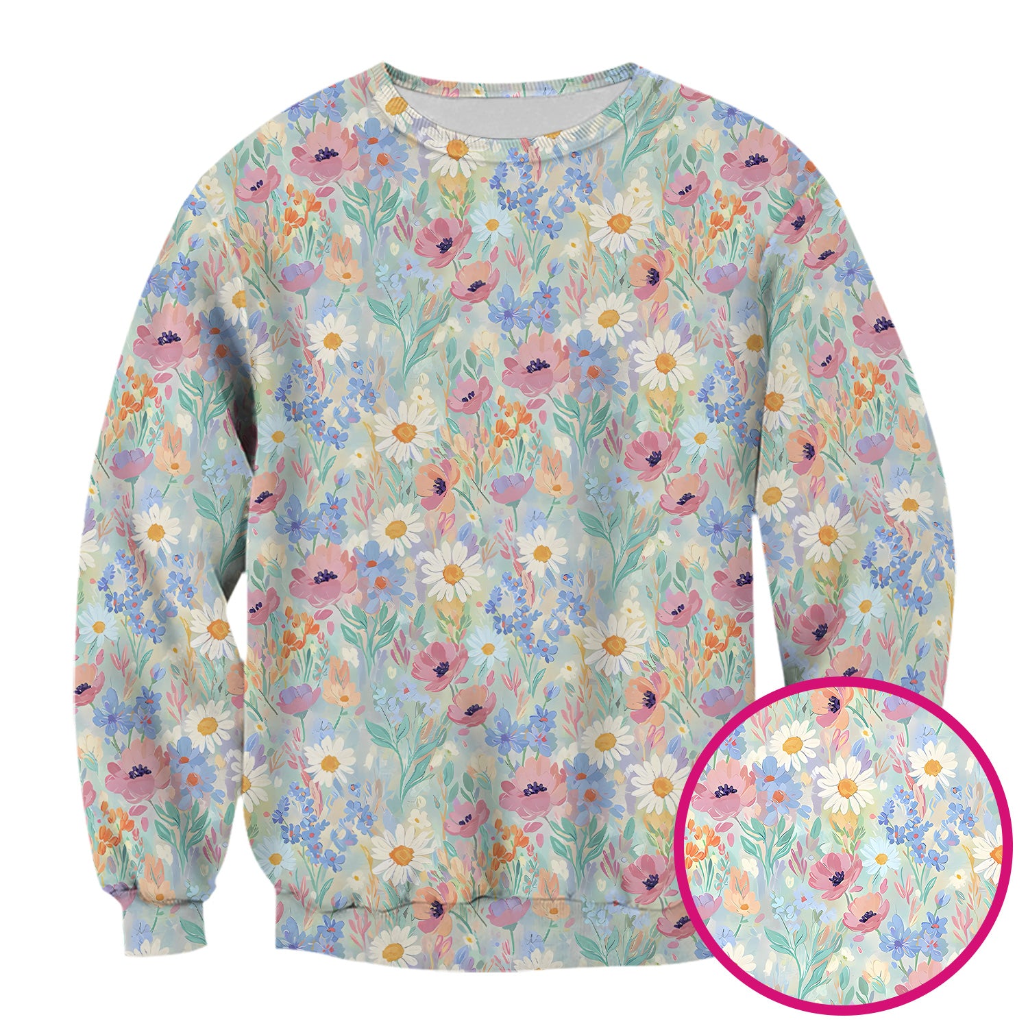 Pastel Wildflower Meadow Floral Pattern Scrub Top, Breathable Fabrics Nursing Uniform