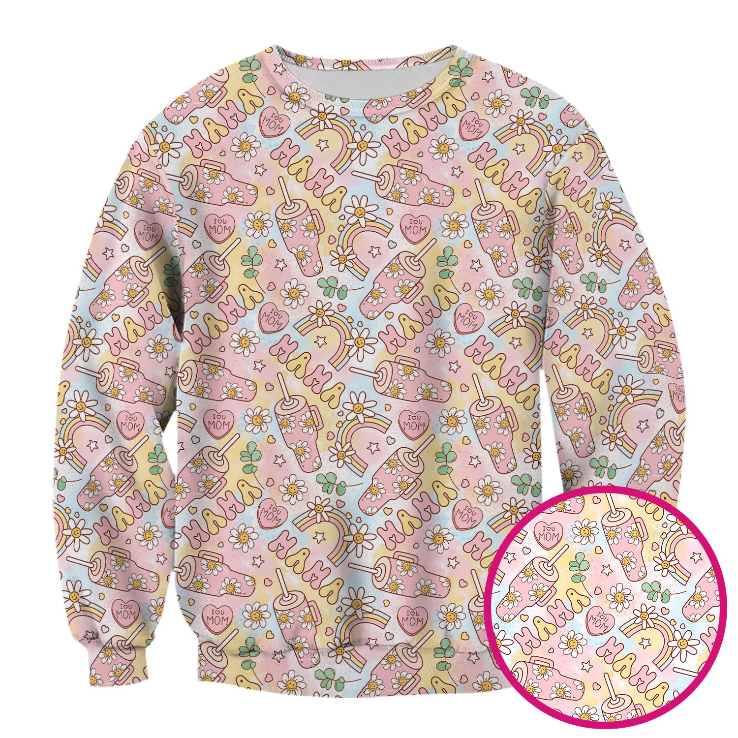 Sweet Nurse Mama Daisy Rainbow Pattern Scrub Top, Comfortable Scrubs for Nurses