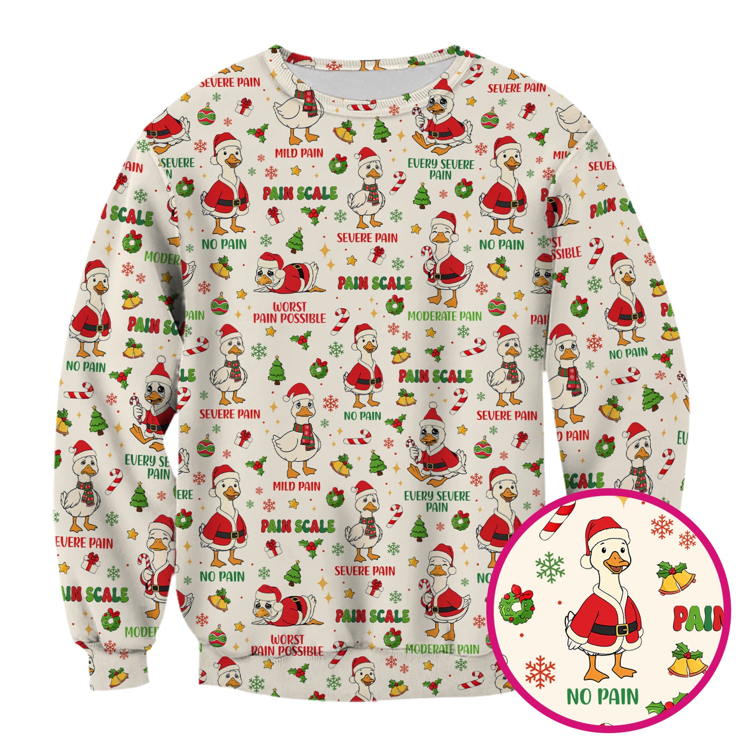 Funny Goose Christmas Scrub Top - Pain Scale Nurse Pattern Shirt - Cute Holiday Medical Scrubs for Women