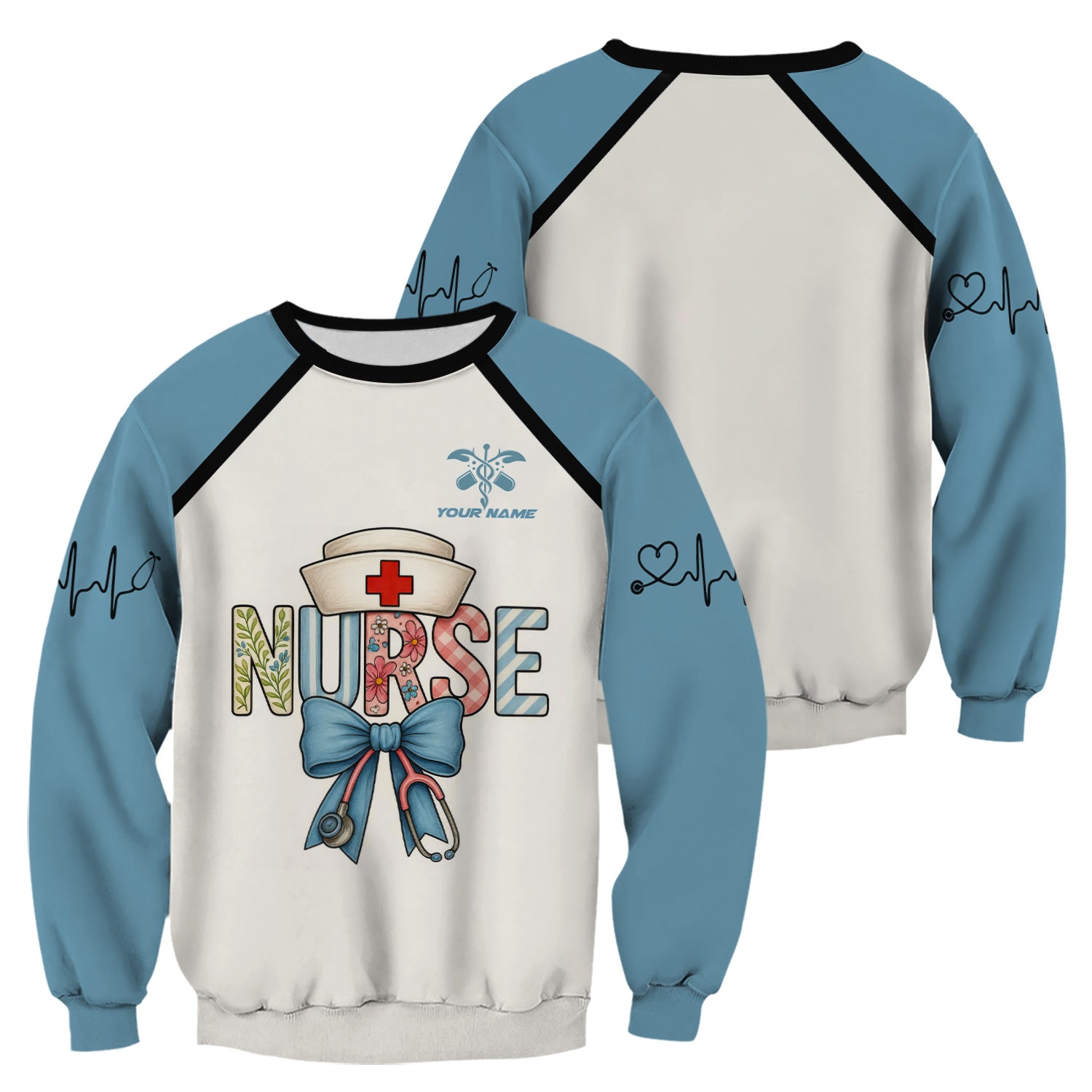 Custom Nurse Scrub Top for Women - Cute Bow Stethoscope Design & Name Personalization - Gift for RN CNA LPN Nursing Appreciation