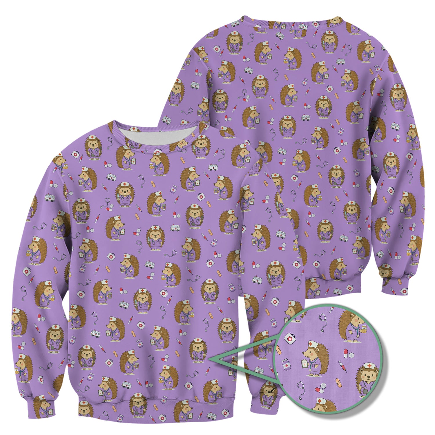 Cute Hedgehog Nurse Scrub Top - Funny Animal & Medical Design - Gift for Women RN LPN Pediatric Nurses