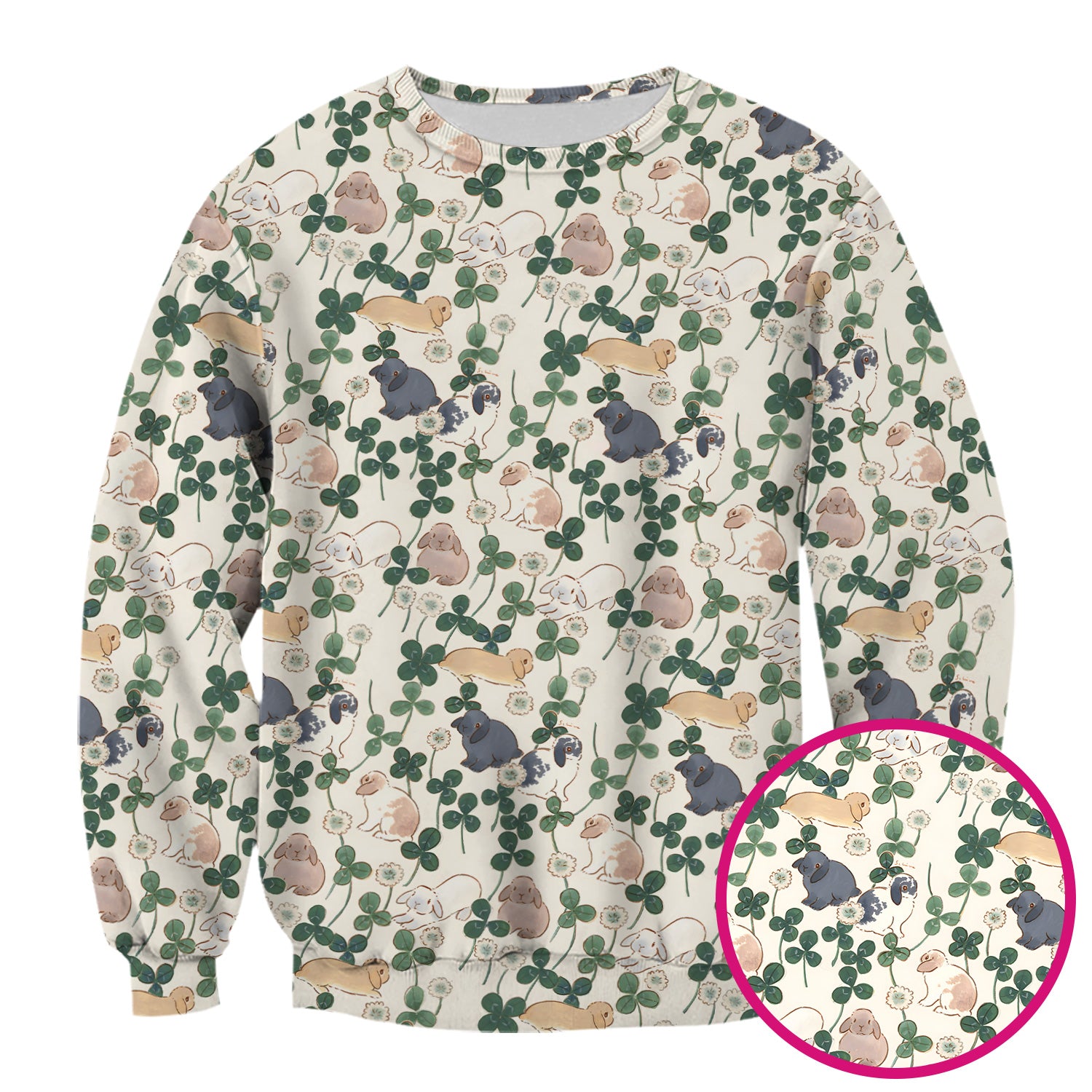 Cute Bunny Clover Garden Meadow Pattern Nurse Scrub Top, Comfortable Scrubs for Nurses