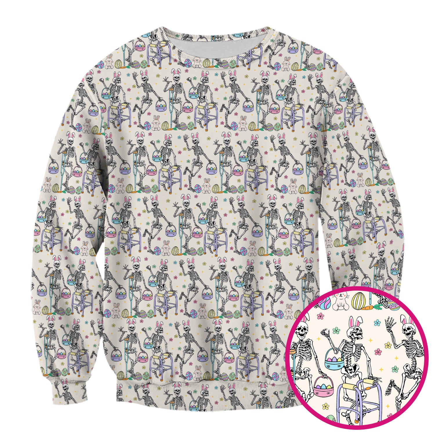 Fun Skeleton Bunny Easter Print Scrub Top, Comfortable Scrubs for Nurses