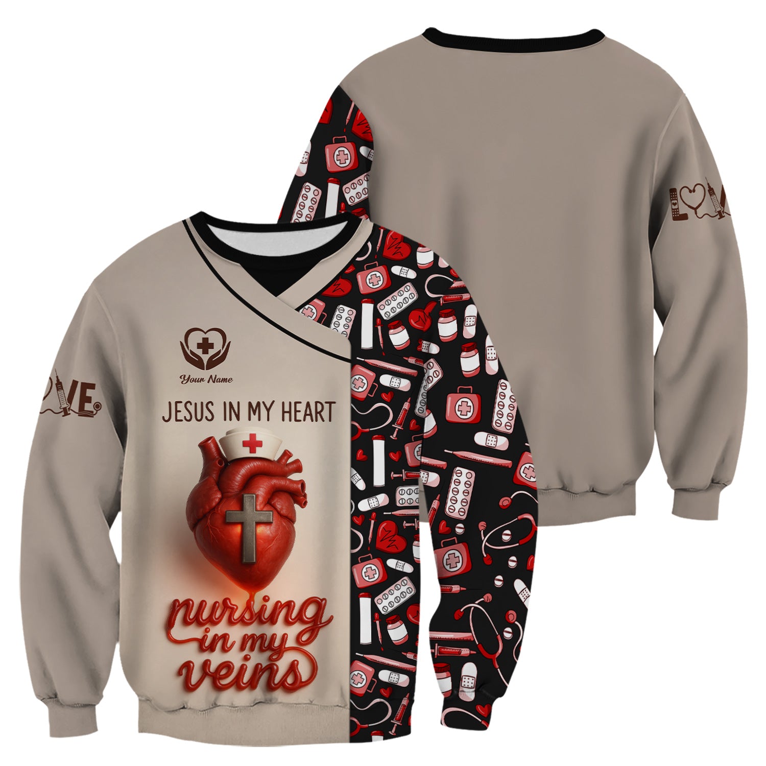 Jesus in My Heart Nurse Scrub Top - Nursing in My Veins Faith Shirt - Christian RN CNA LPN Gift for Women
