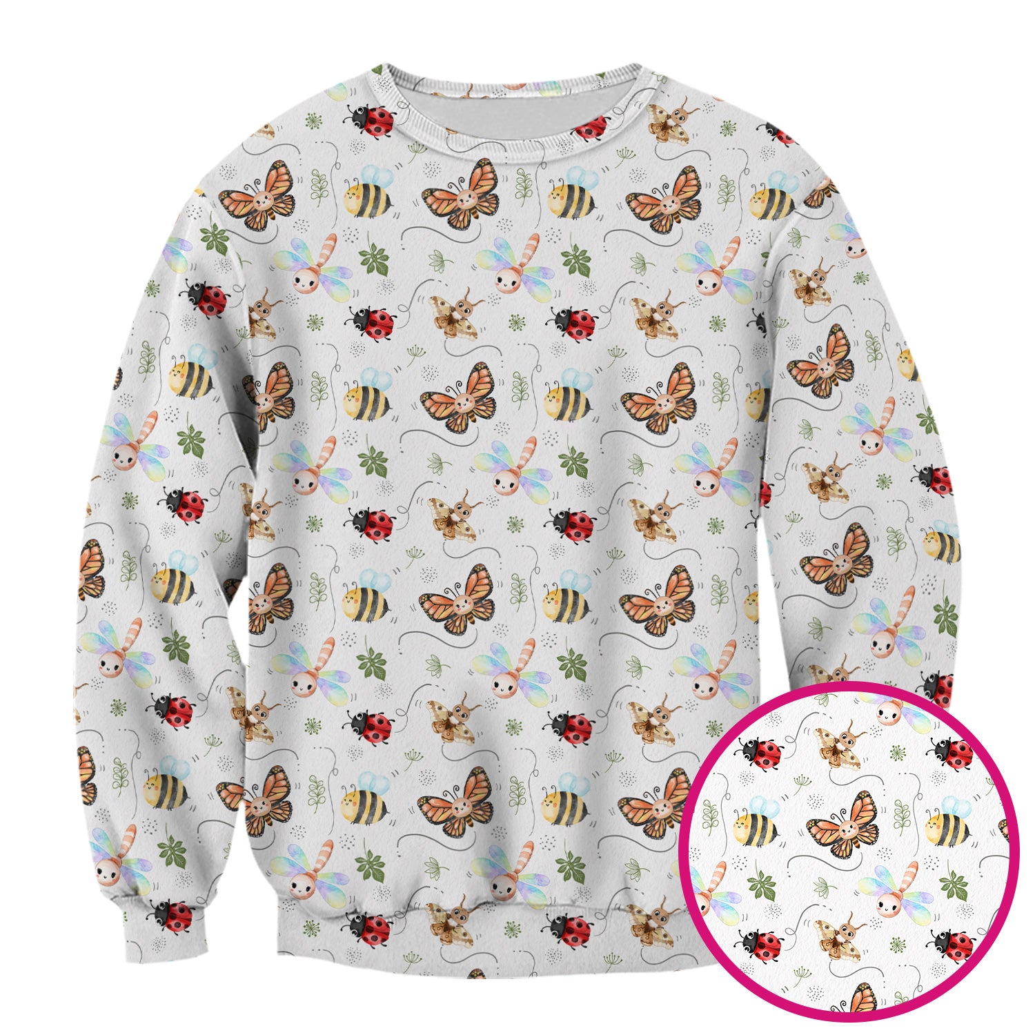 Colorful Garden Insect Pattern Scrub Top, Breathable Fabrics Nursing Uniform