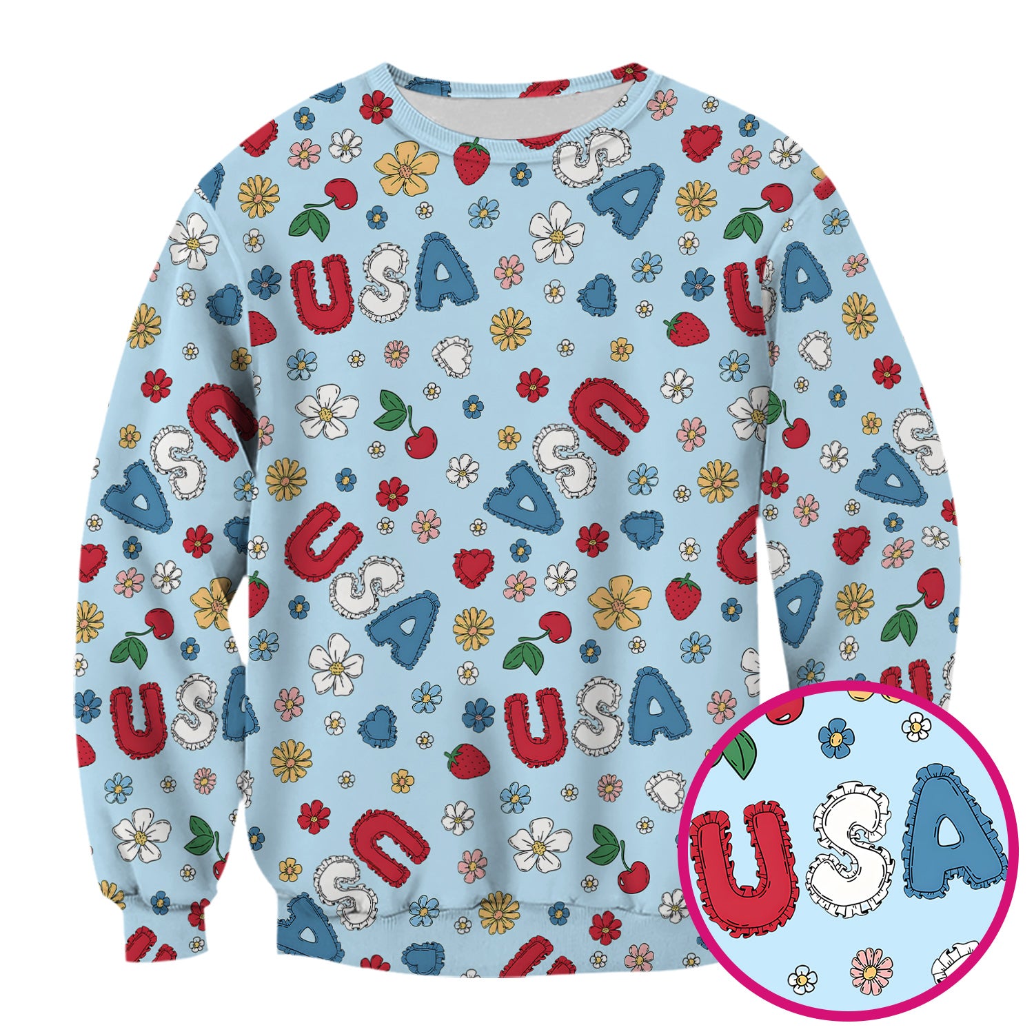 USA Cherry Strawberry Floral Patch Pattern Scrub Top, Comfortable Scrubs for Nurses