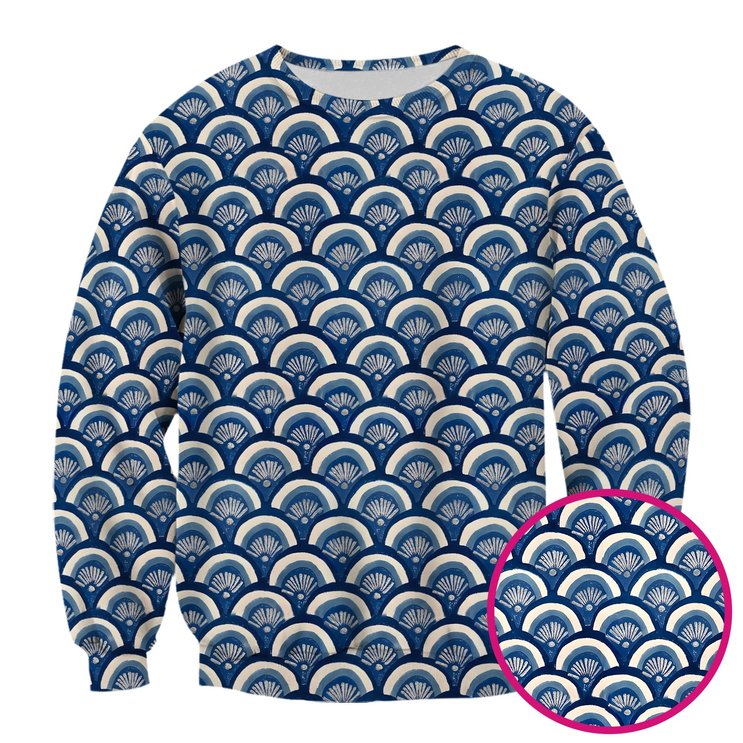Blue Seashell Pattern Scrub Top for Women, Breathable Nursing Uniform