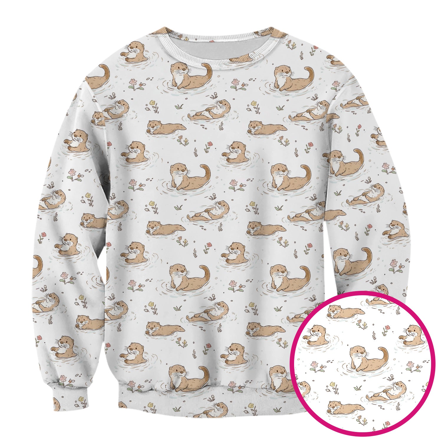 Otter Swimming Floating Water Pattern Scrub Top, Breathable Fabrics Nursing Uniform