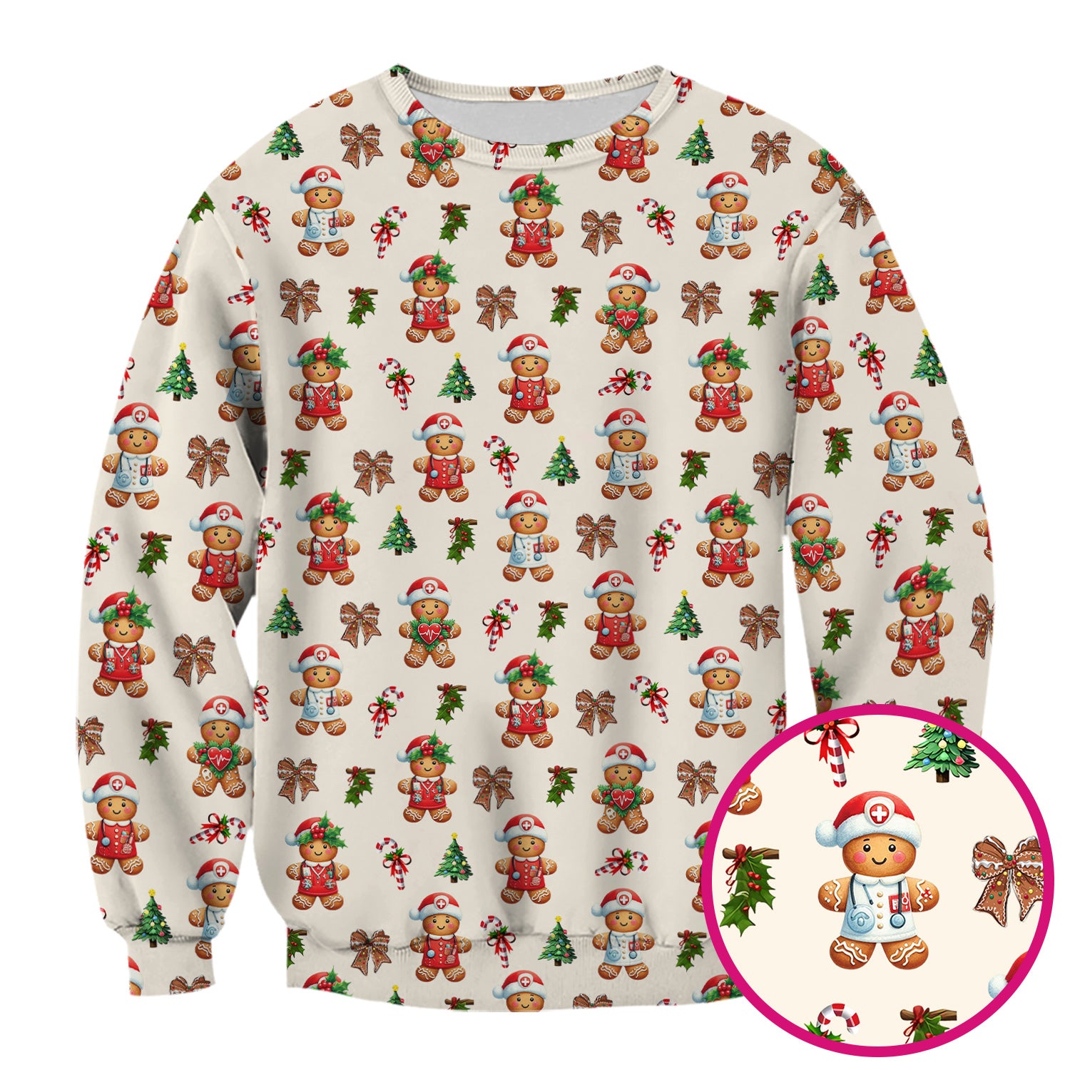 Funny Gingerbread Christmas Scrub Top - Cute Cookie with Bow Shirt - Festive Holiday Scrubs for Women