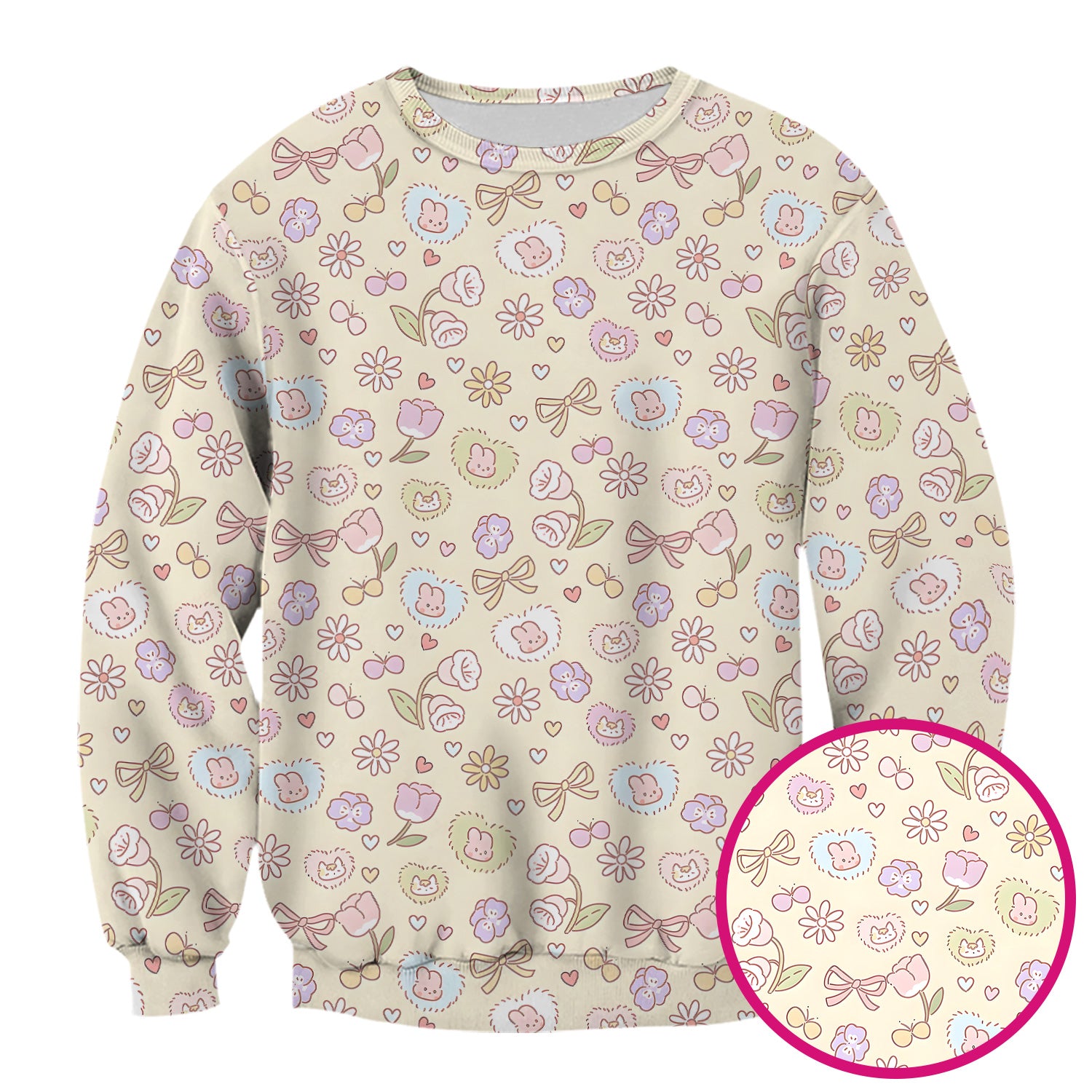 Pastel Bunny Flower Heart Pattern Nurse Scrub Top, Comfortable Scrubs for Nurses