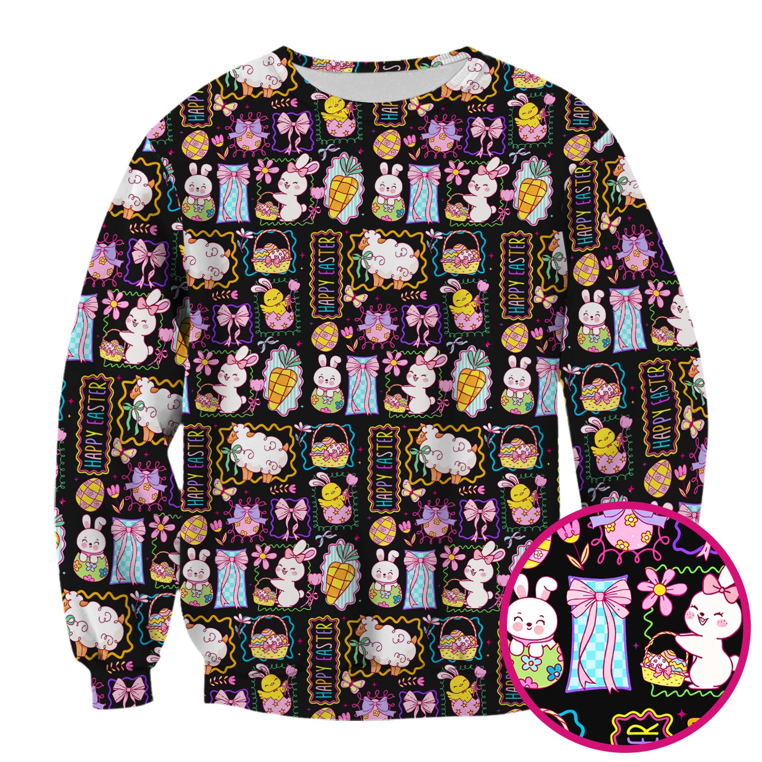 Cute Easter Bunny Egg and Bow Print Scrub Top, Breathable Fabrics Nursing Uniform