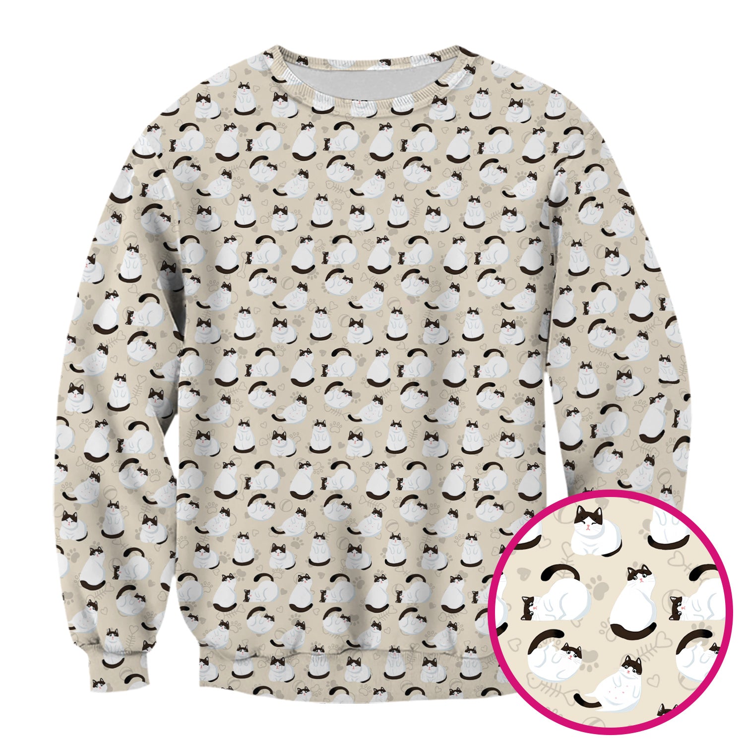Cute Cat Pattern Medical Scrub Top, Breathable Fabrics Nursing Uniform