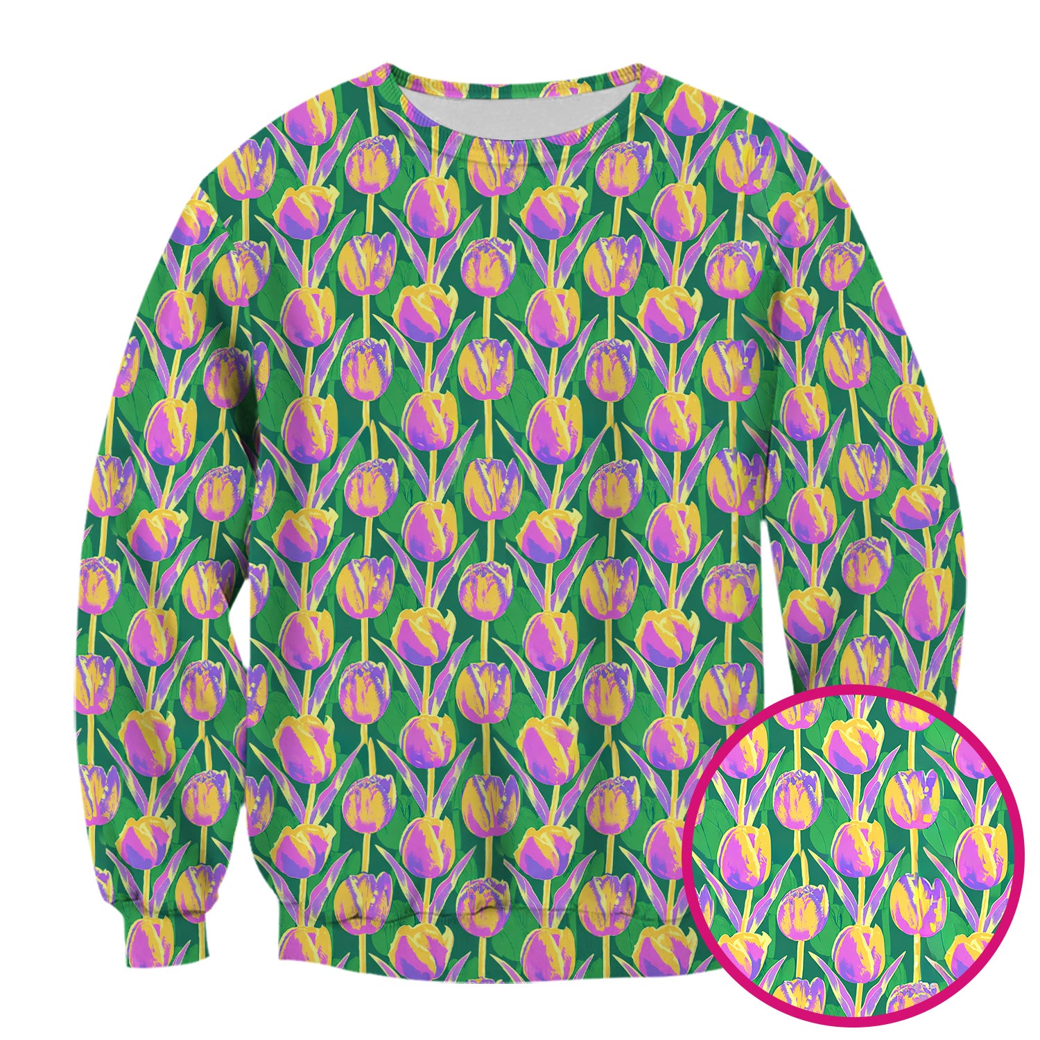 Colorful Tulip Floral Pattern Scrub Top, Breathable Fabrics Nursing Uniform