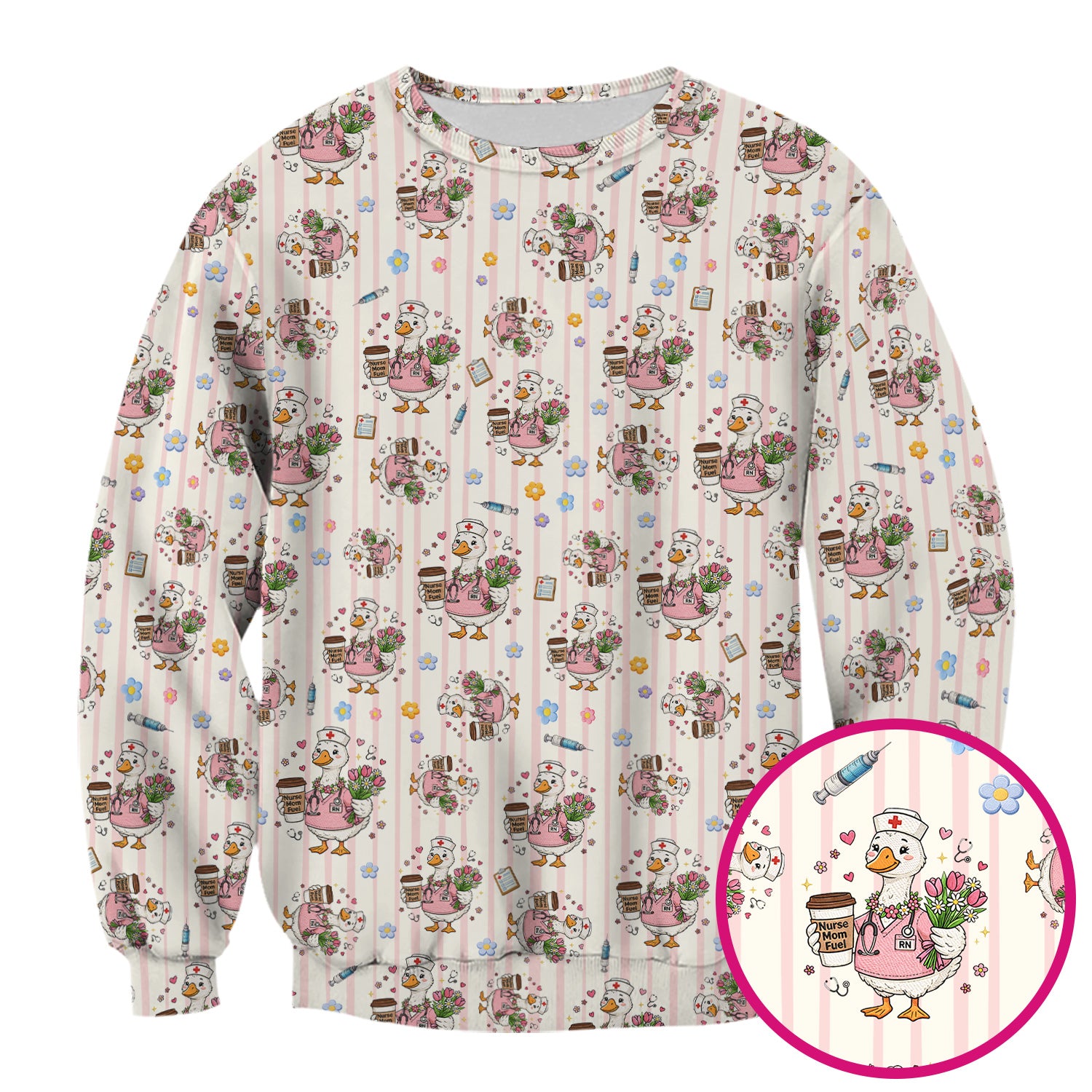Cartoon Nurse Goose Pattern Scrub Top, Comfortable Scrubs for Nurses