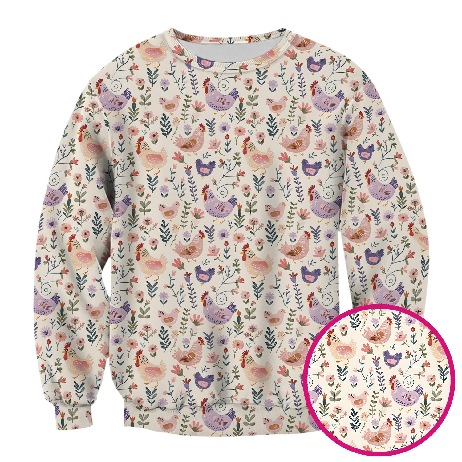 Cute Farm Chicken Floral Garden Pattern Scrub Top, Comfortable Scrubs for Nurses
