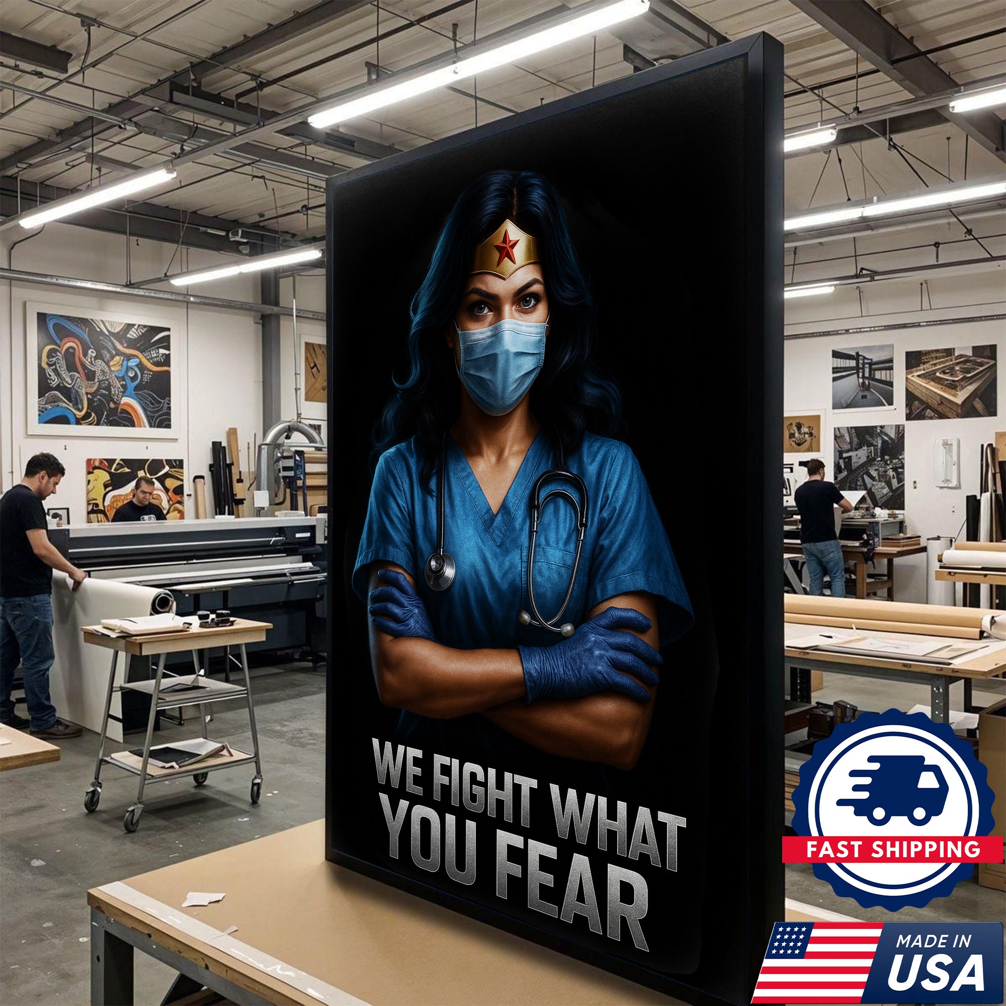 We Fight What You Fear Nurse Canvas, Motivational Gift for RN LPN CNA Healthcare Workers