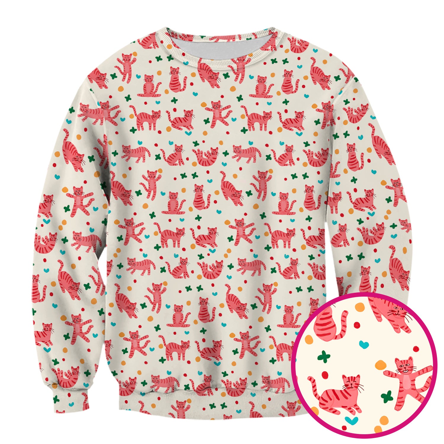 Cute Pink Cat Pattern Scrub Top, Comfortable Scrubs for Nurses