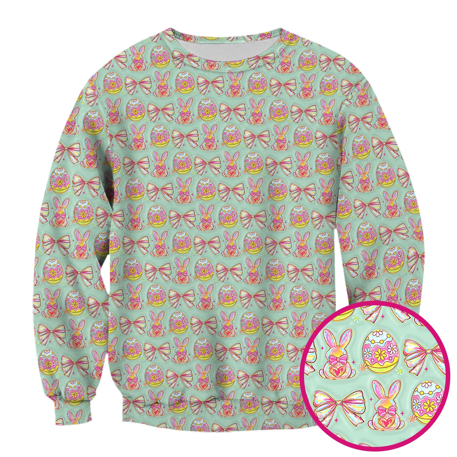Easter Bunny Pastel Egg Bow Pattern Scrub Top, Breathable Fabrics Nursing Uniform