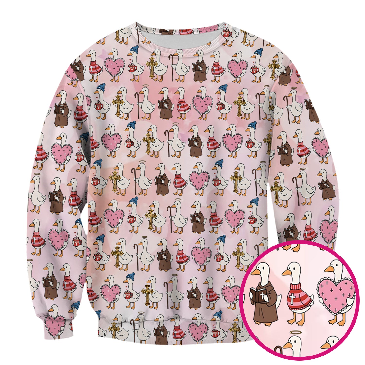 Goose Valentine Heart Illustration Design Scrubs Top, Breathable Fabrics Nursing Uniform