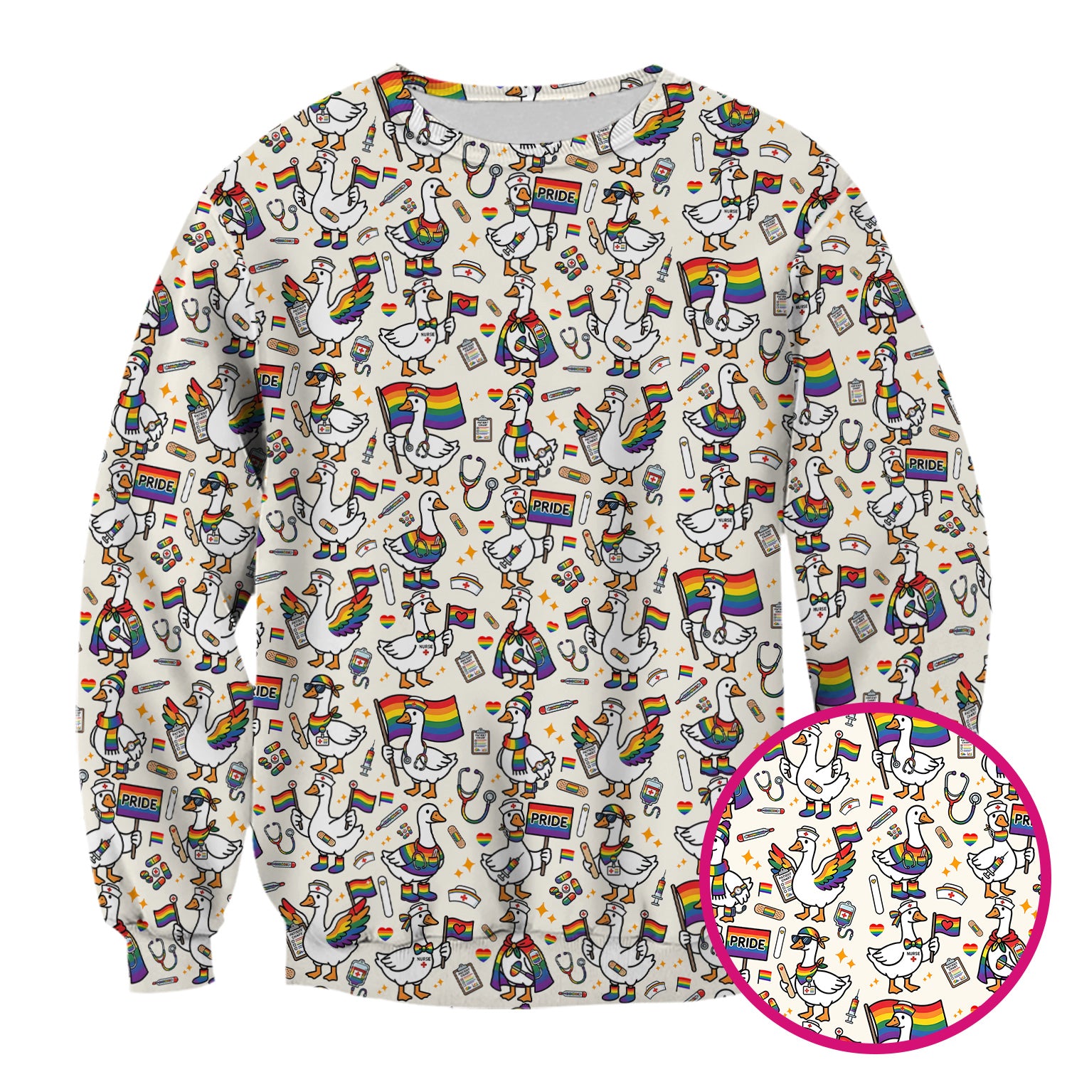 LGBT Pride Nurse Duck Pattern Scrub Top, Breathable Fabrics Nursing Uniform